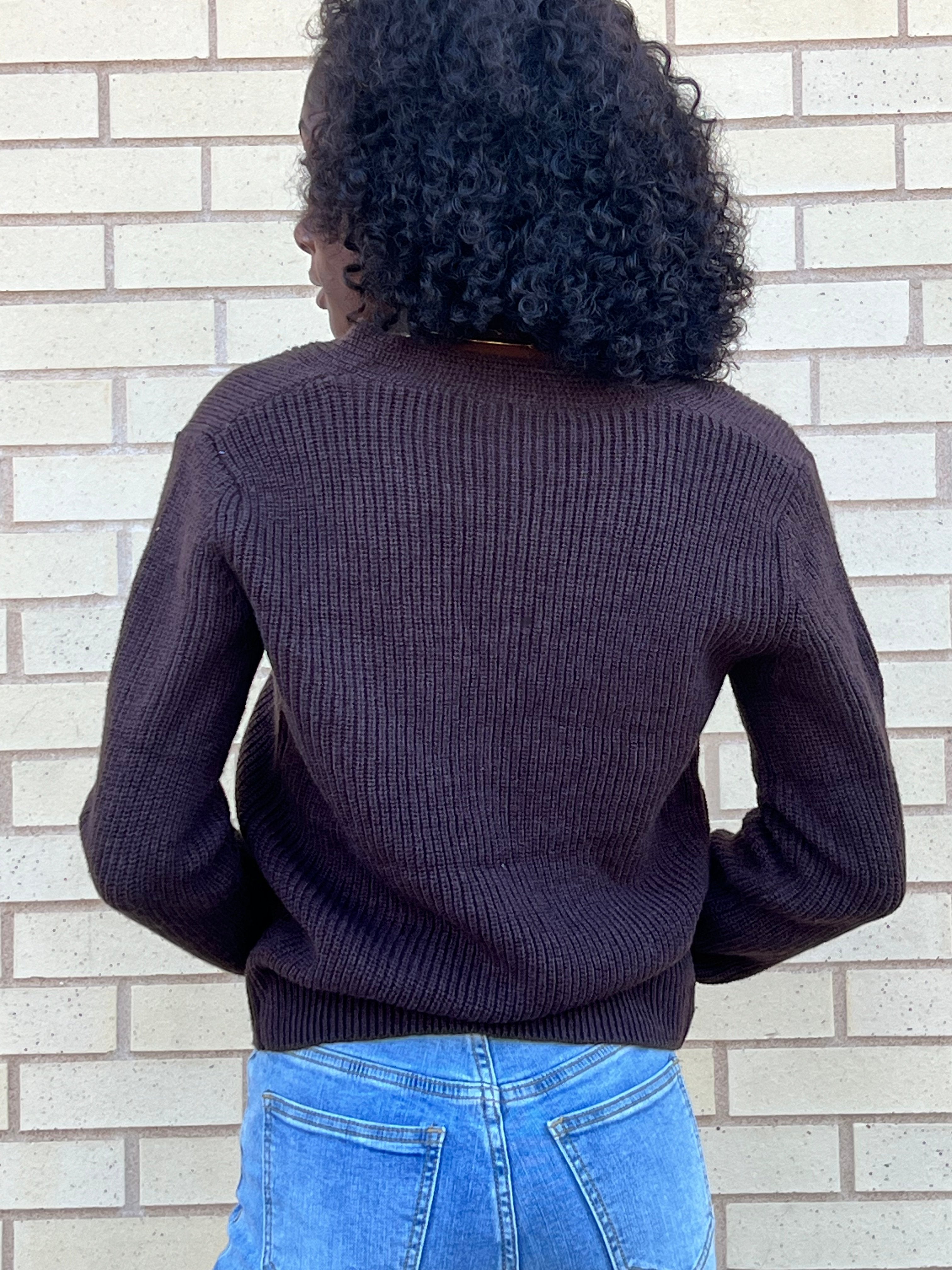 Amber Brown V-neck Sweater with Twist Detail