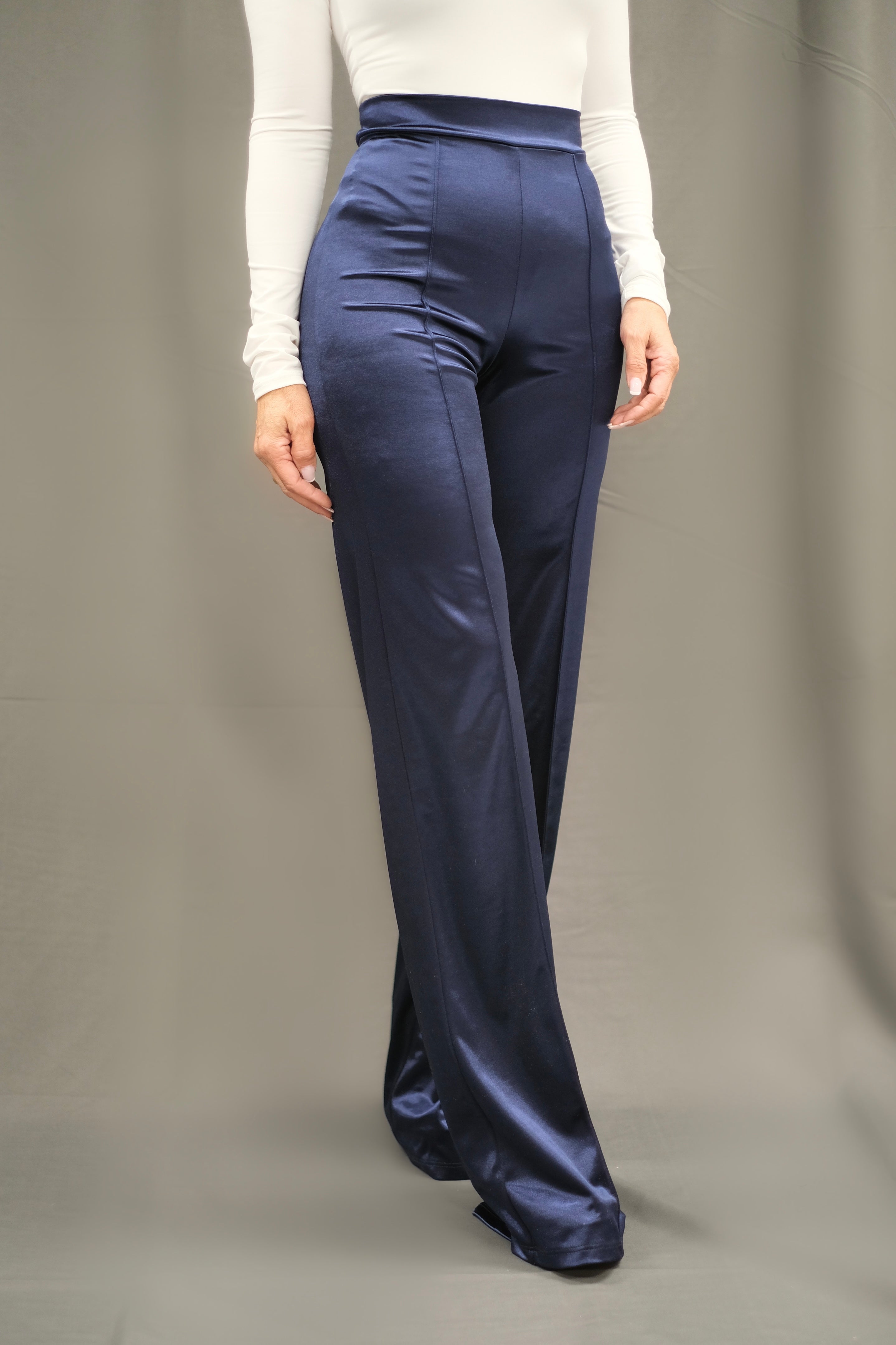 Calista navy satin flare pant