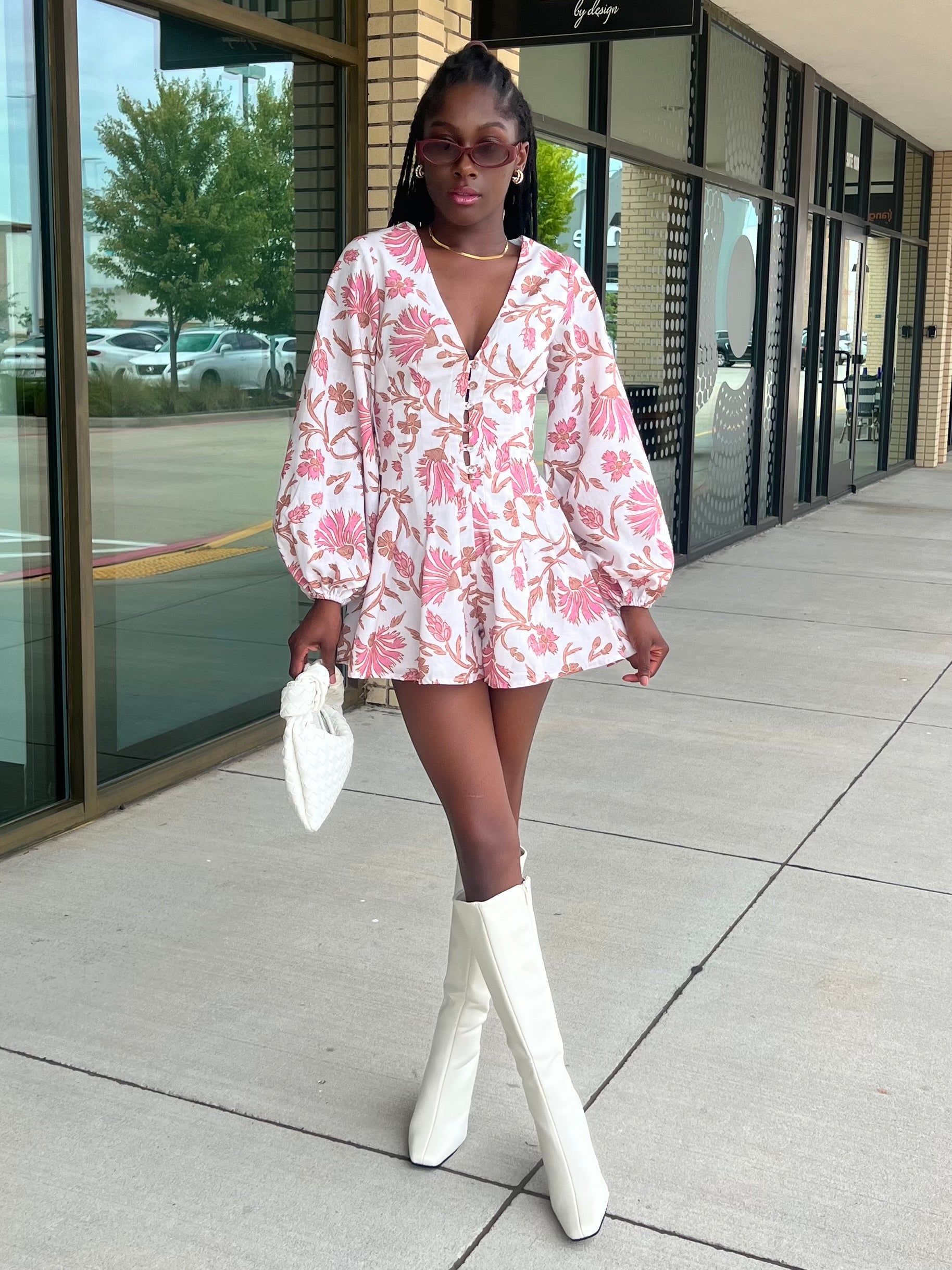 Carla Cream Floral Long Sleeve Romper