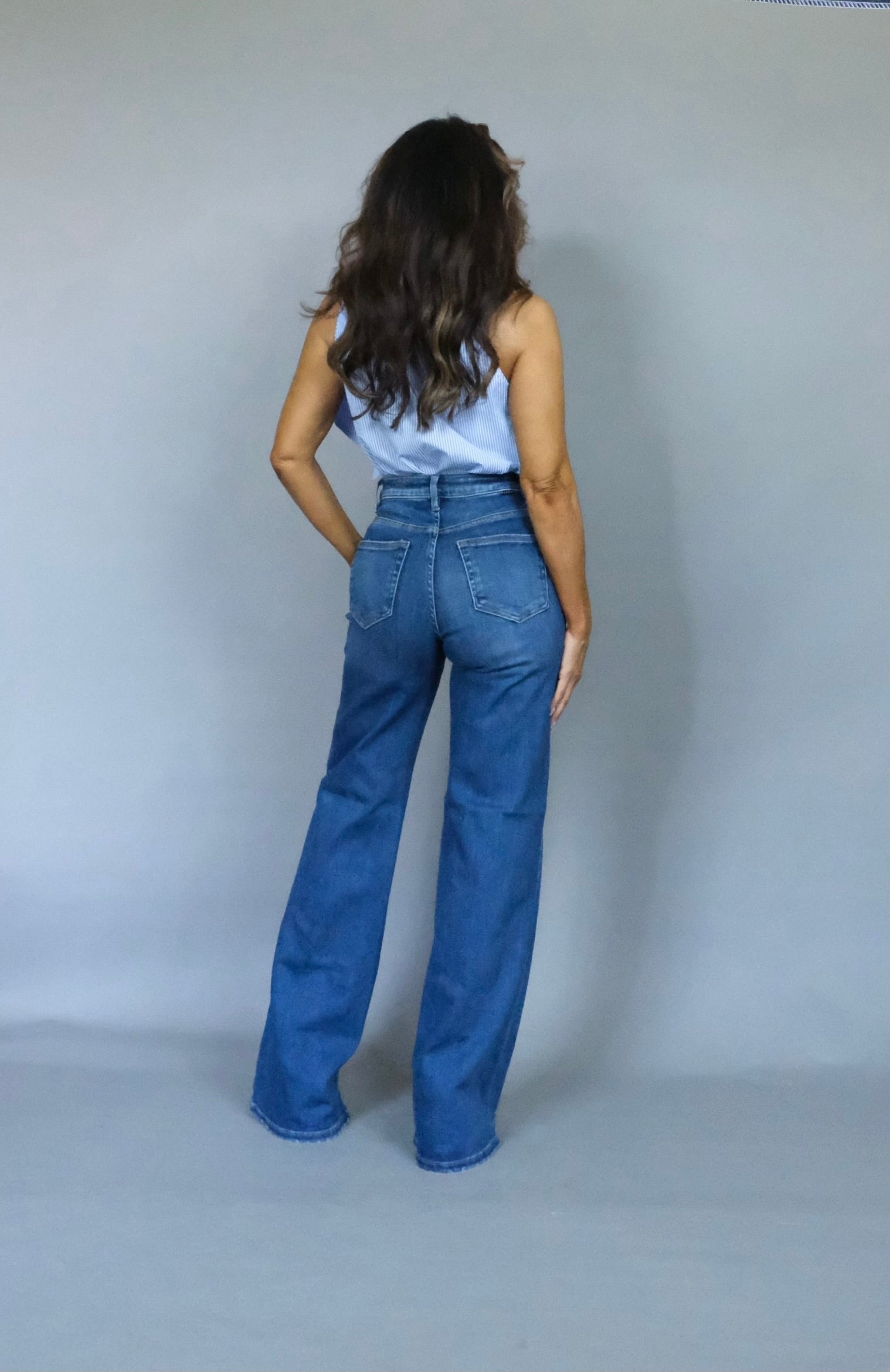 Venna medium wash ultra high rise wide yolk wide leg jean