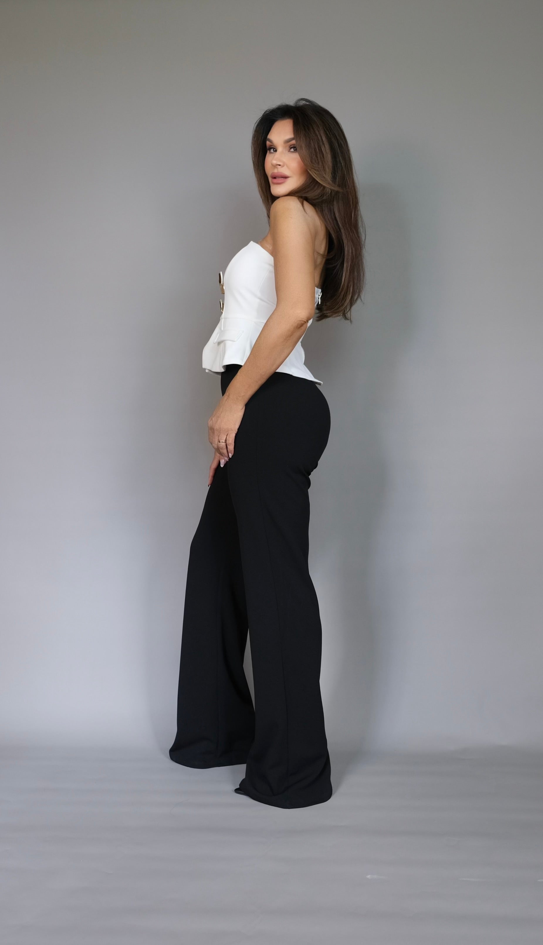 Jess white tube top with gold stamped buttons