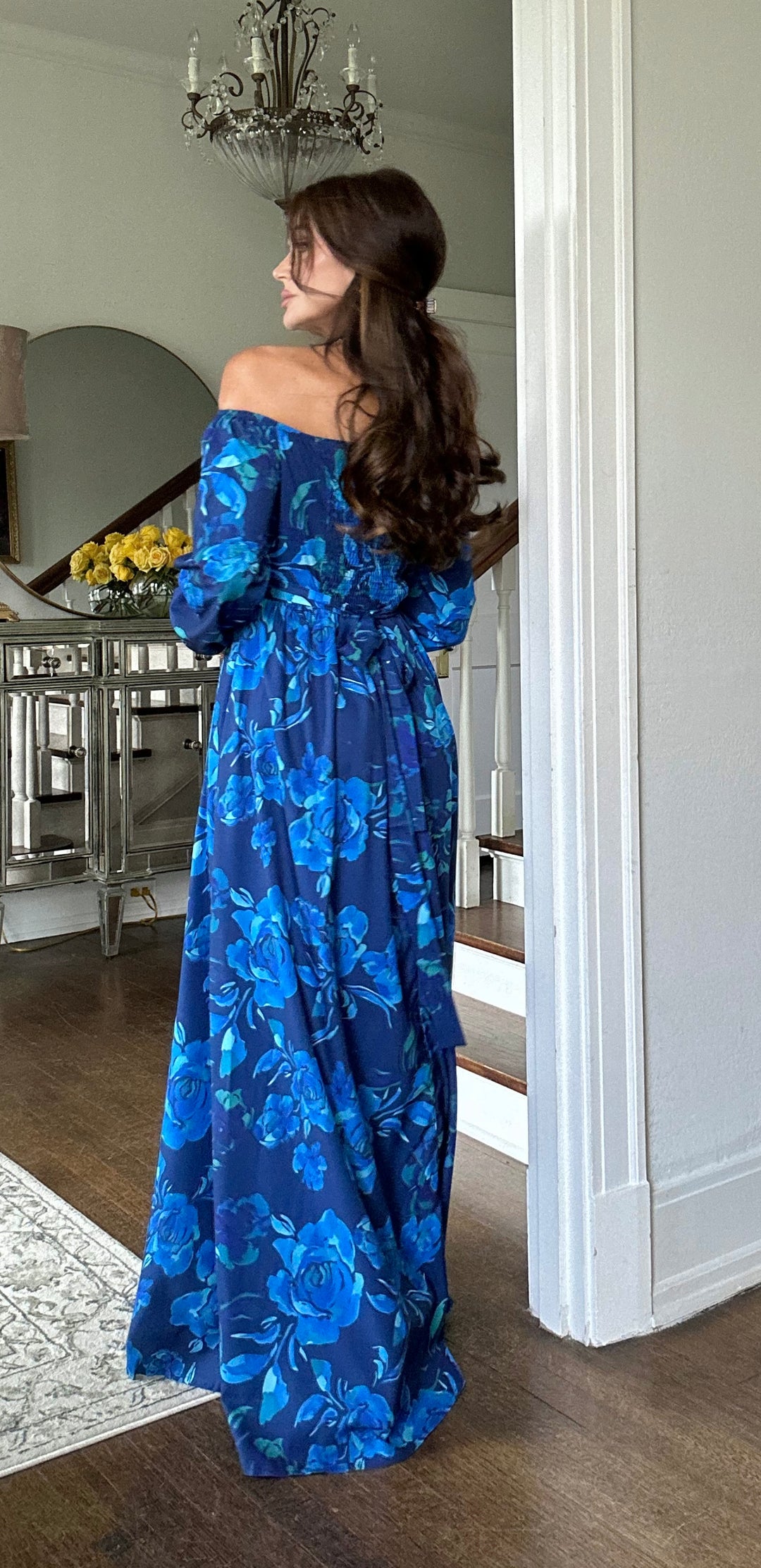Nolan blue floral A-line Maxi dress