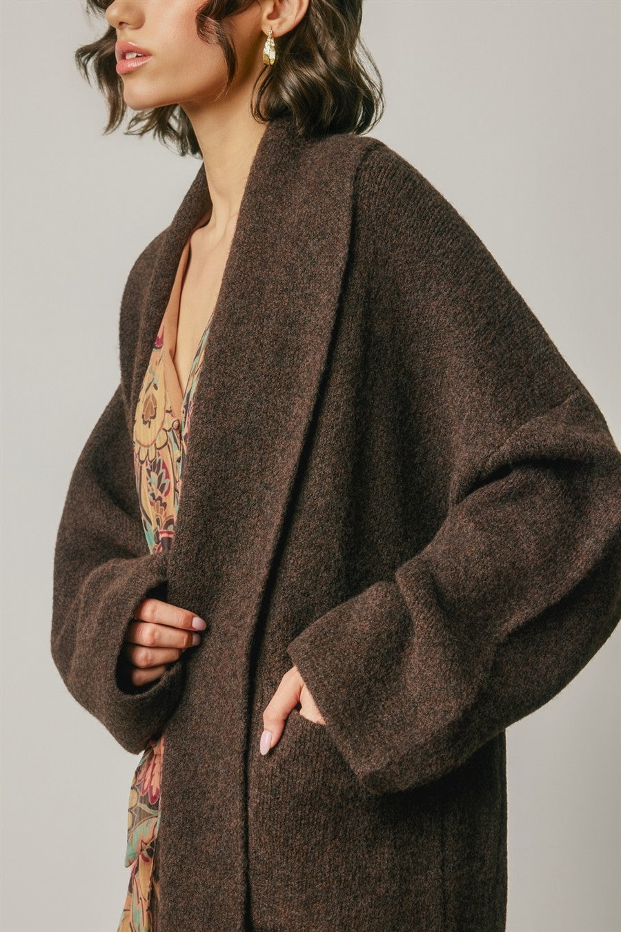 Campbell Brown Relaxed Shawl Collar Open Front Cardigan
