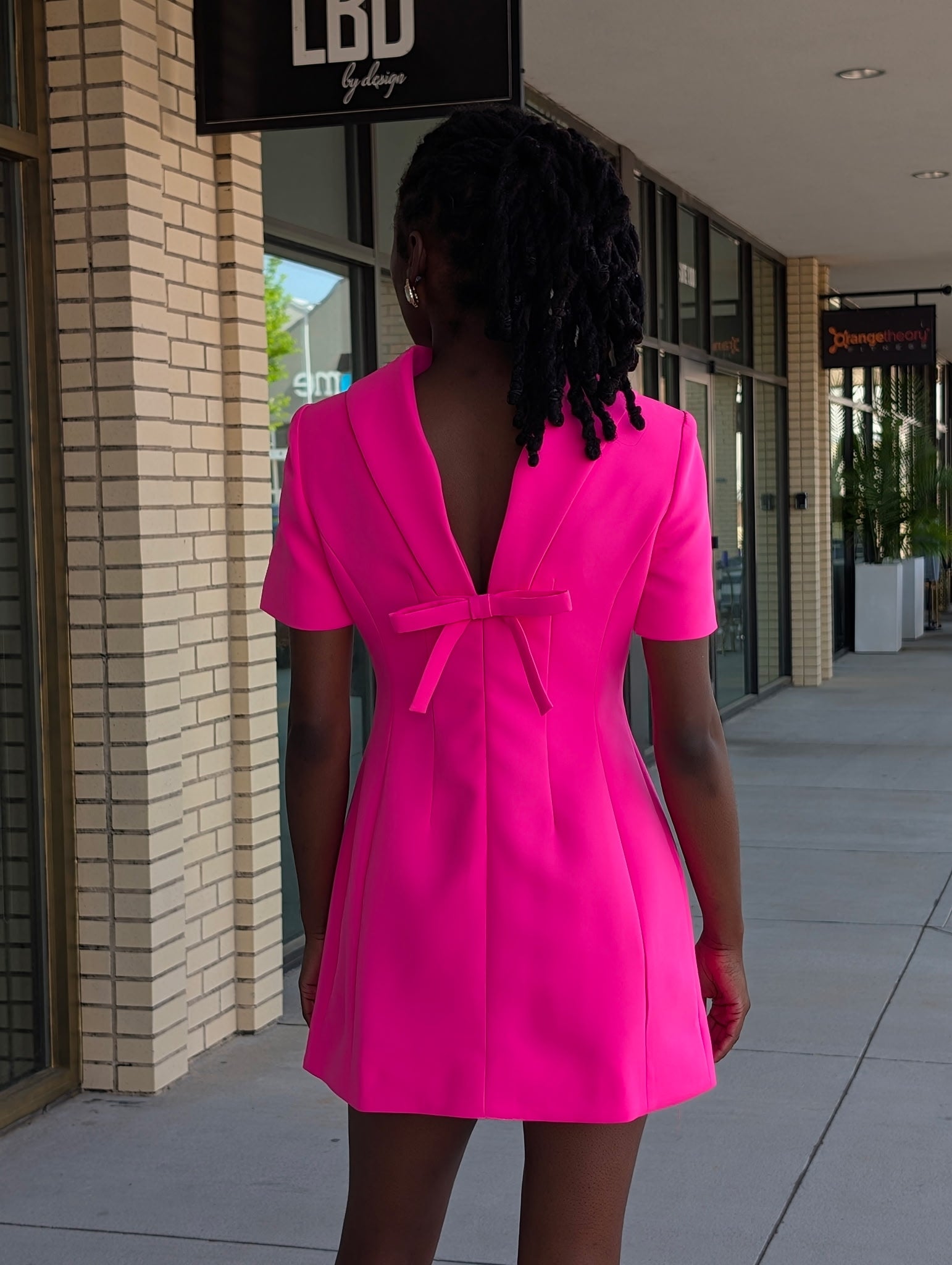 Barbie neon pink reverse blazer mini dress