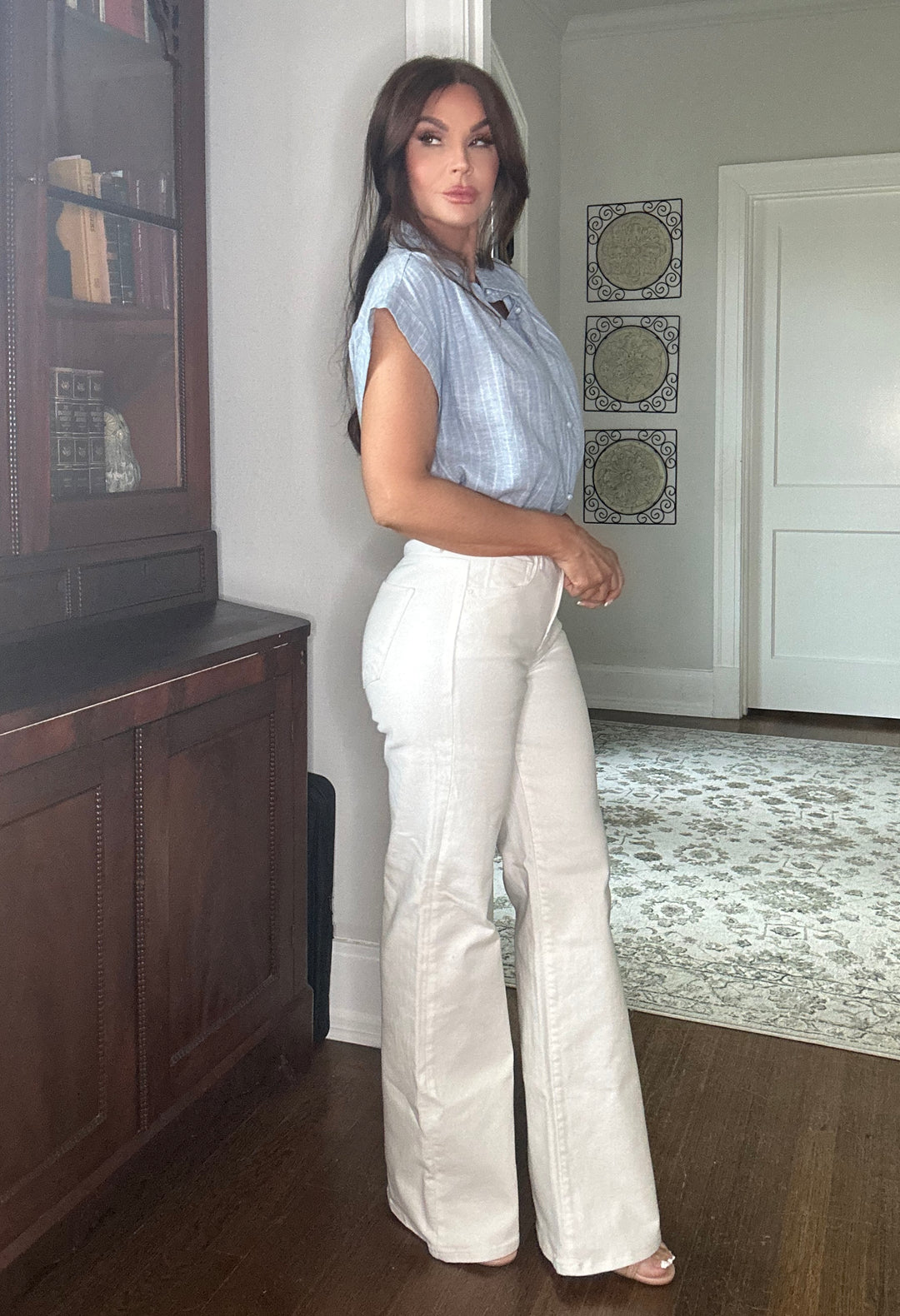 Nina white wide leg high rise jean