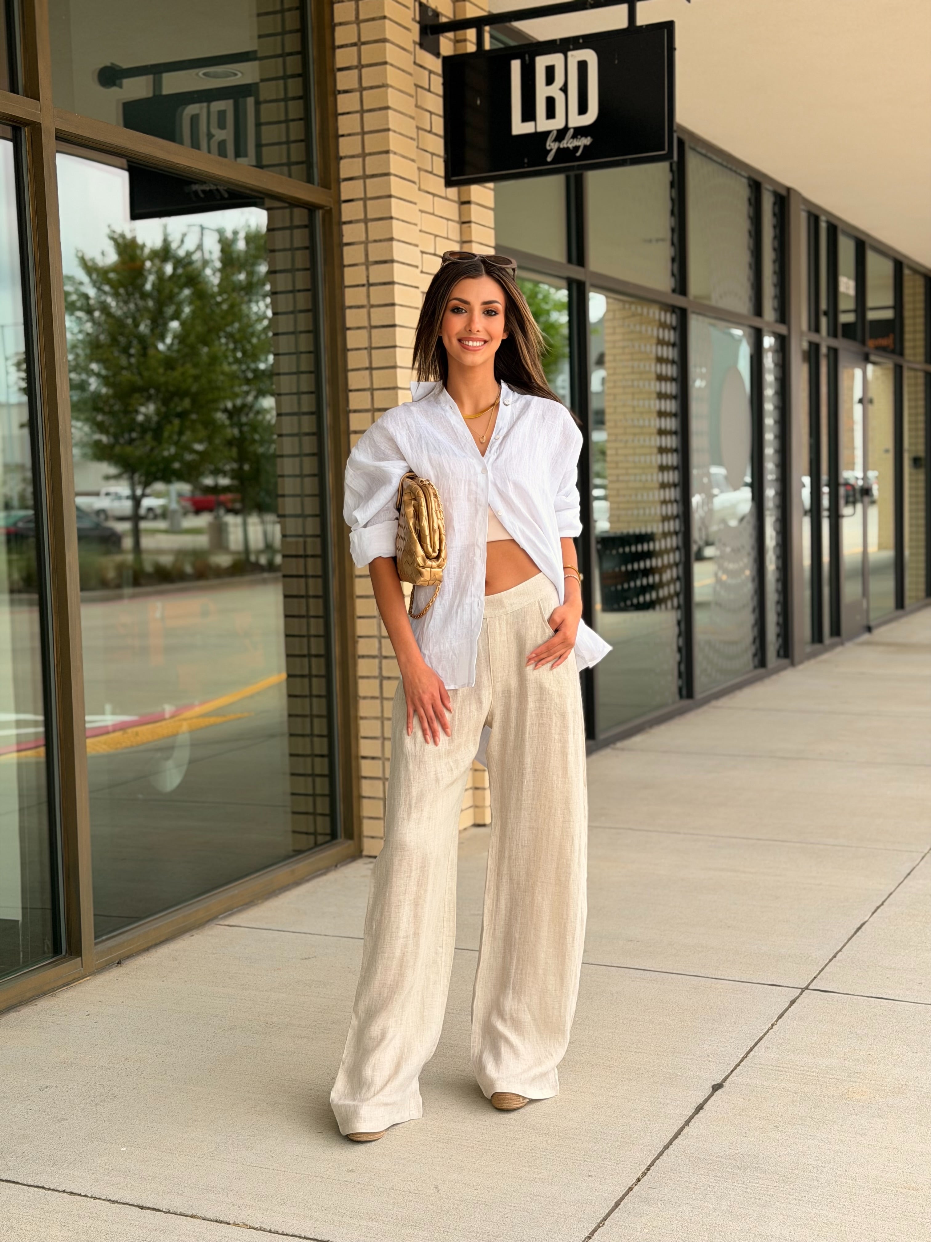 Lia Almond Relaxed Wide Leg Linen Pants