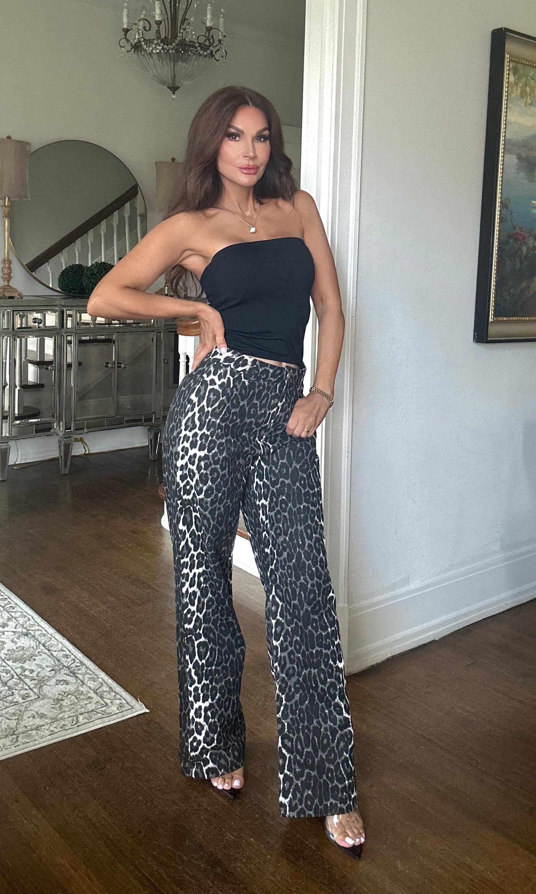 Leona black leopard print high waist pant