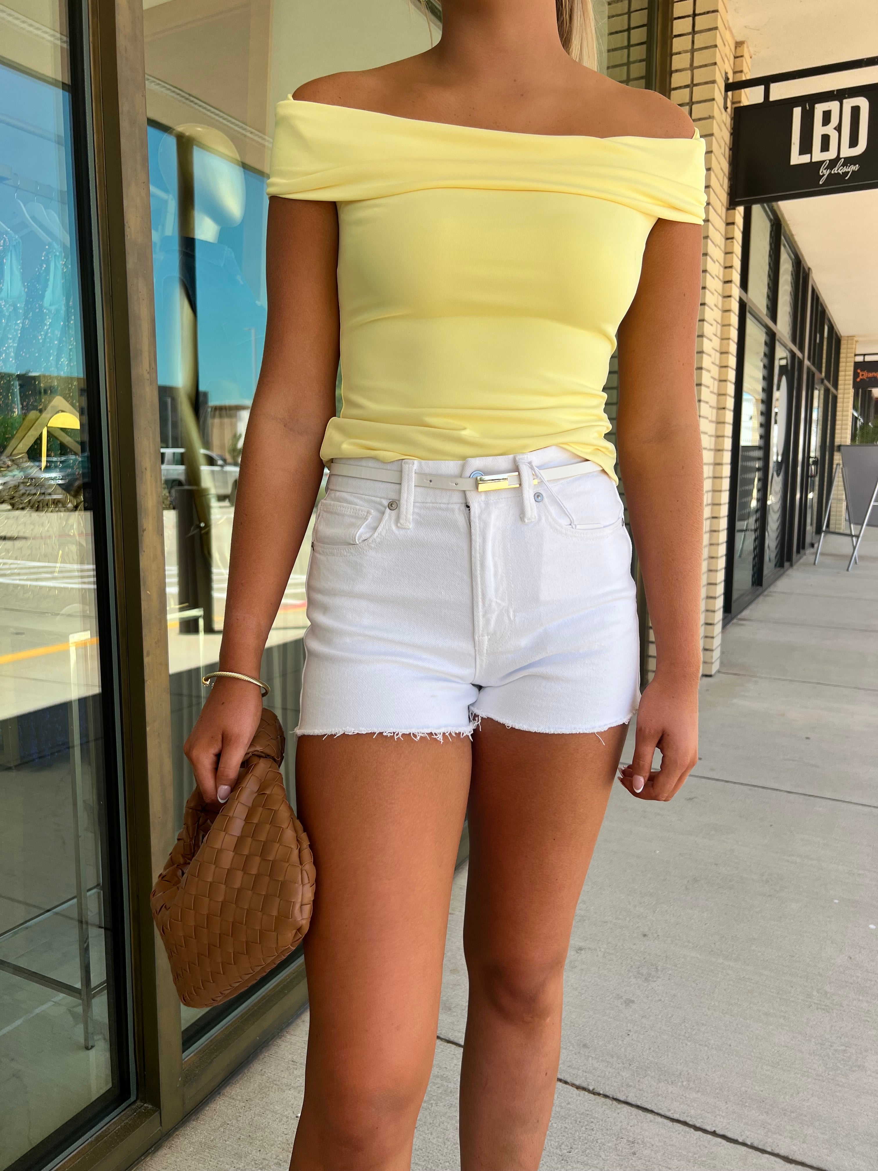Ailani lemon off shoulder fold over top