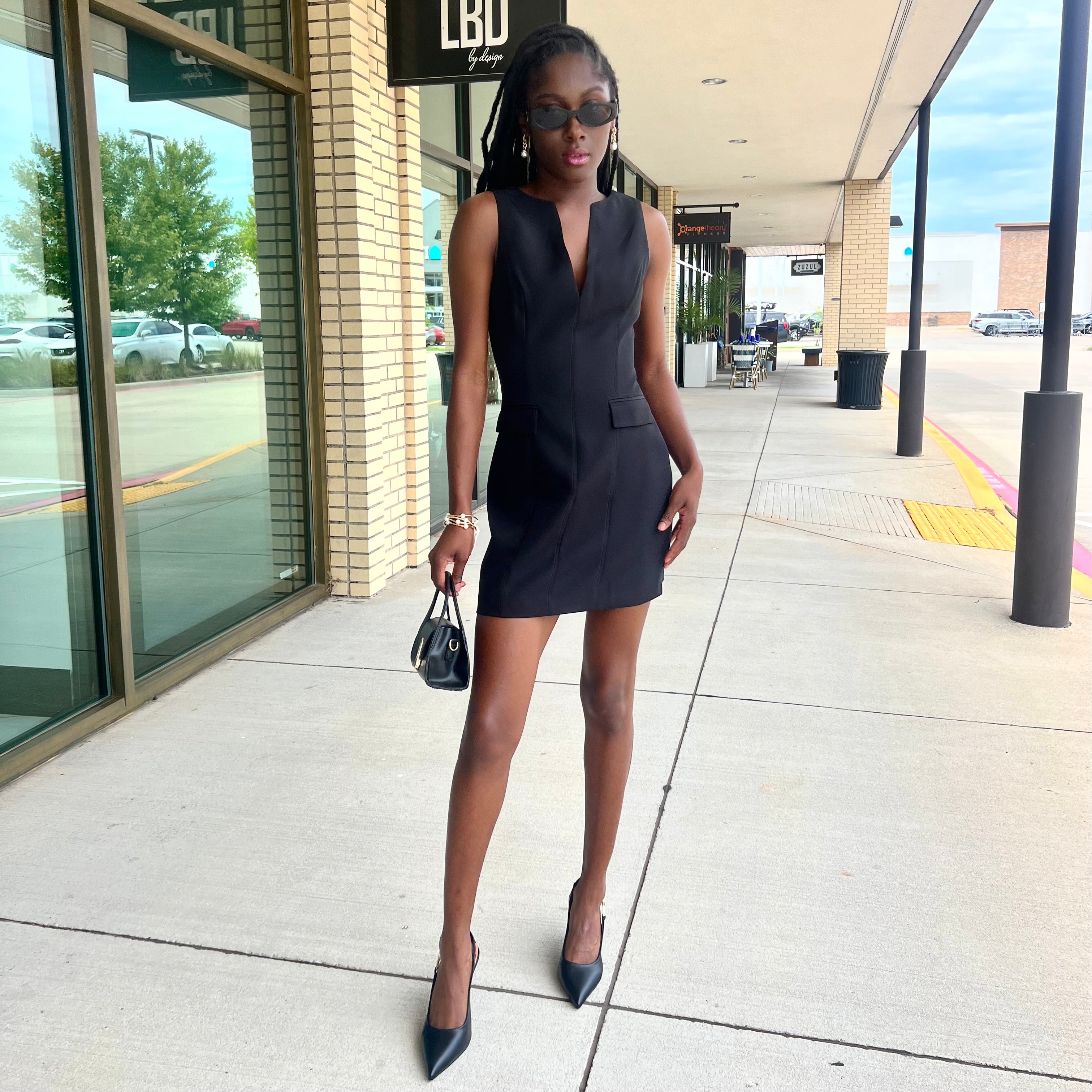 Lila Black Sleeveless V Neck Sheath Dress