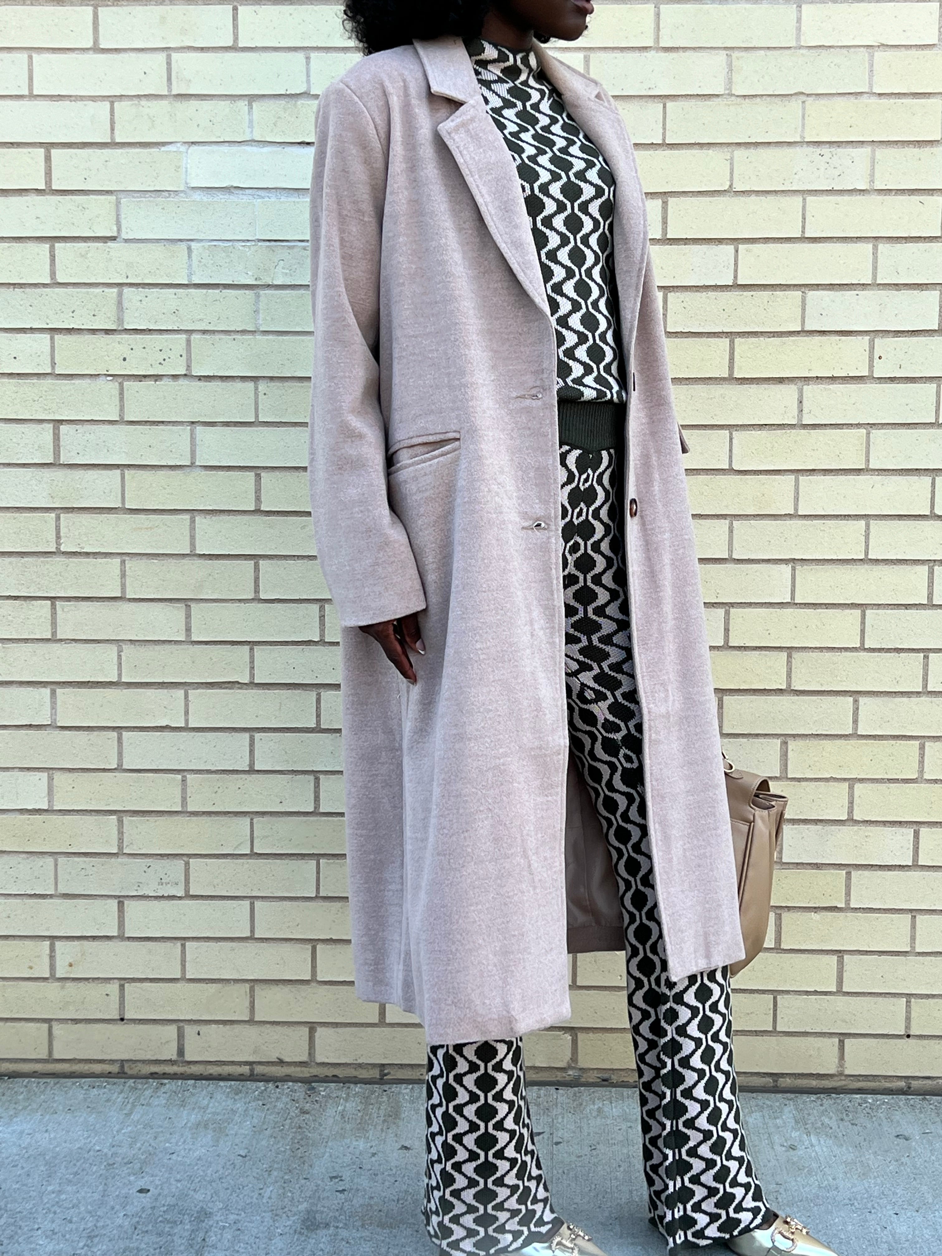 Jaycee taupe classic long wool trench coat