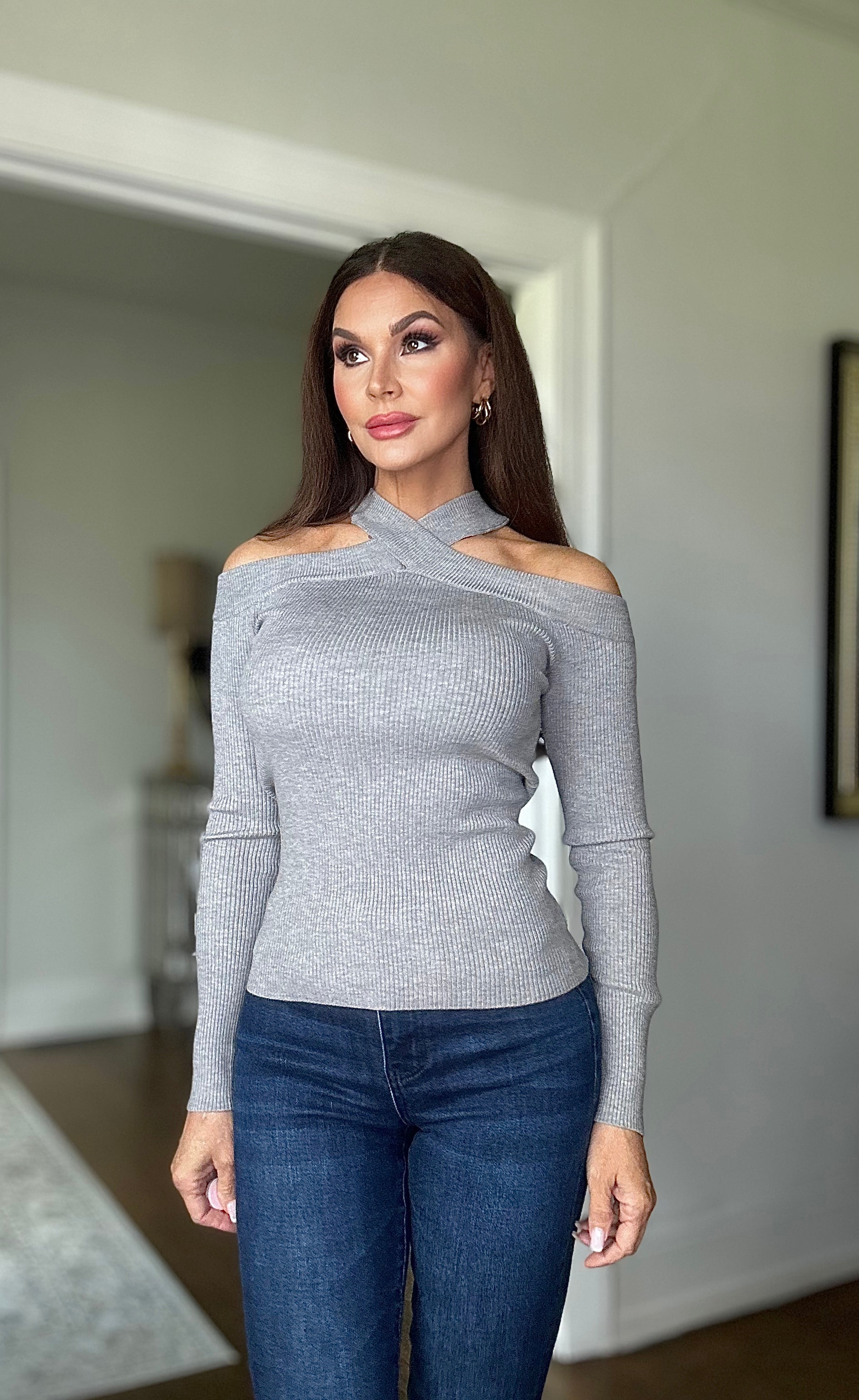 Kate heather gray batwing off the shoulder top