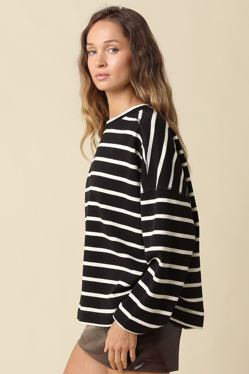 Hailey Black and White Striped Knit Top