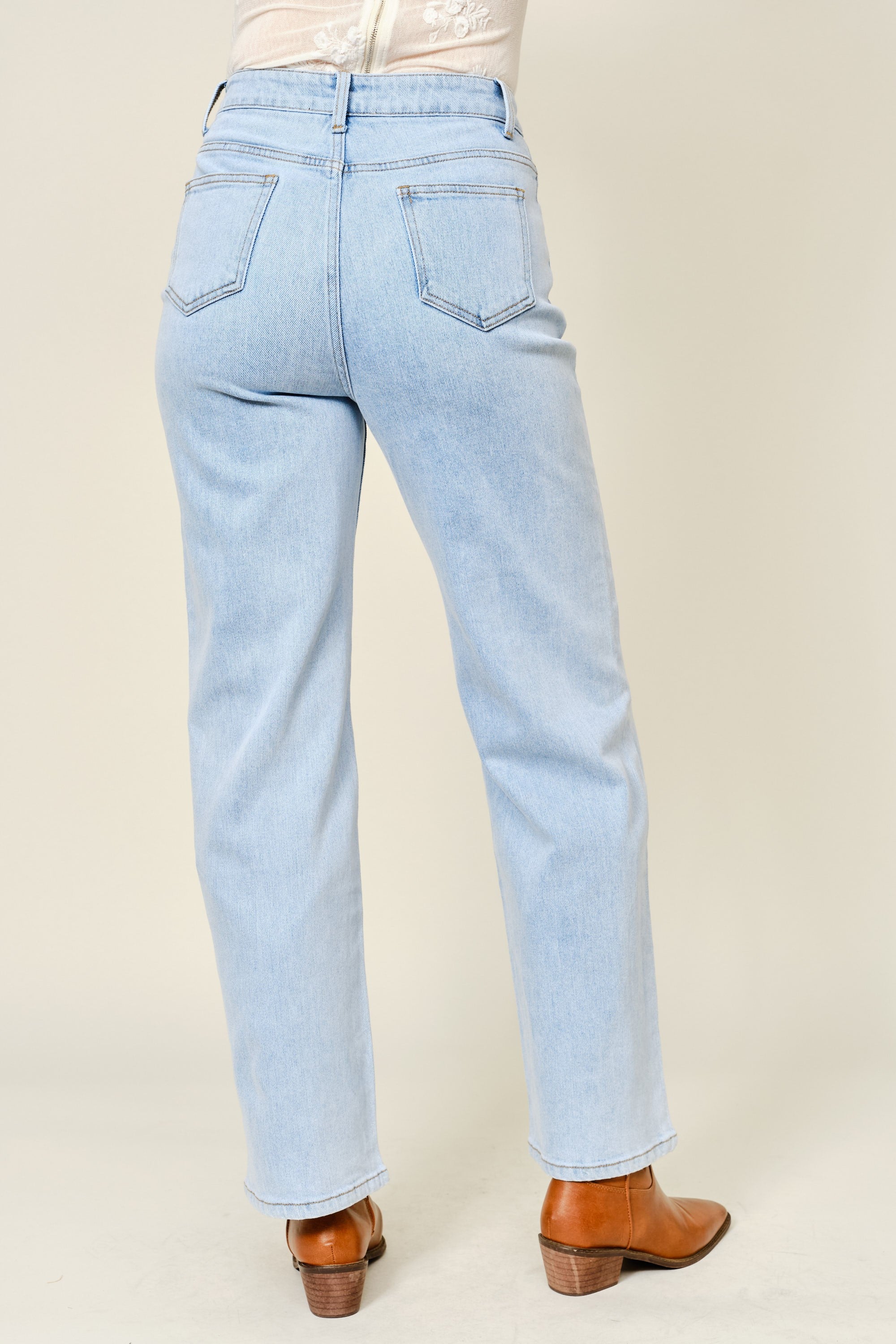 Rosie Light Wash Floral Rhinestone Straight Leg Jeans