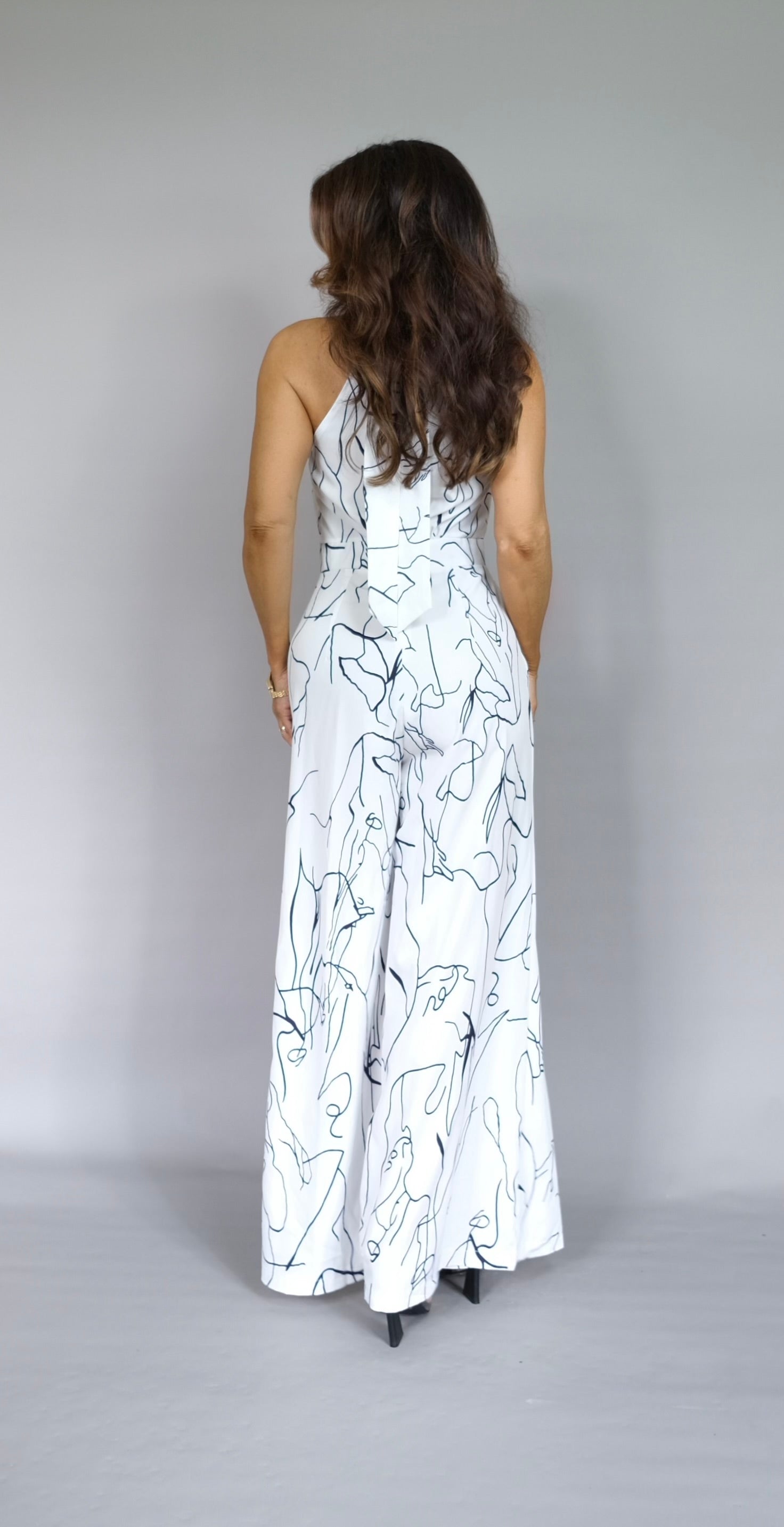 Deonnah black and white abstract print wide leg jumpsuit
