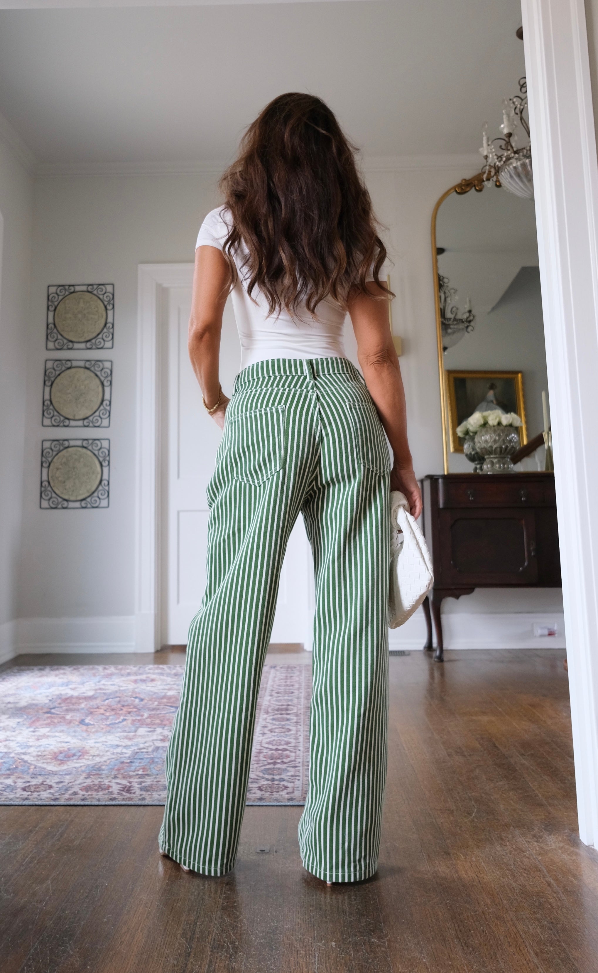 Rosanna green striped wide leg jean