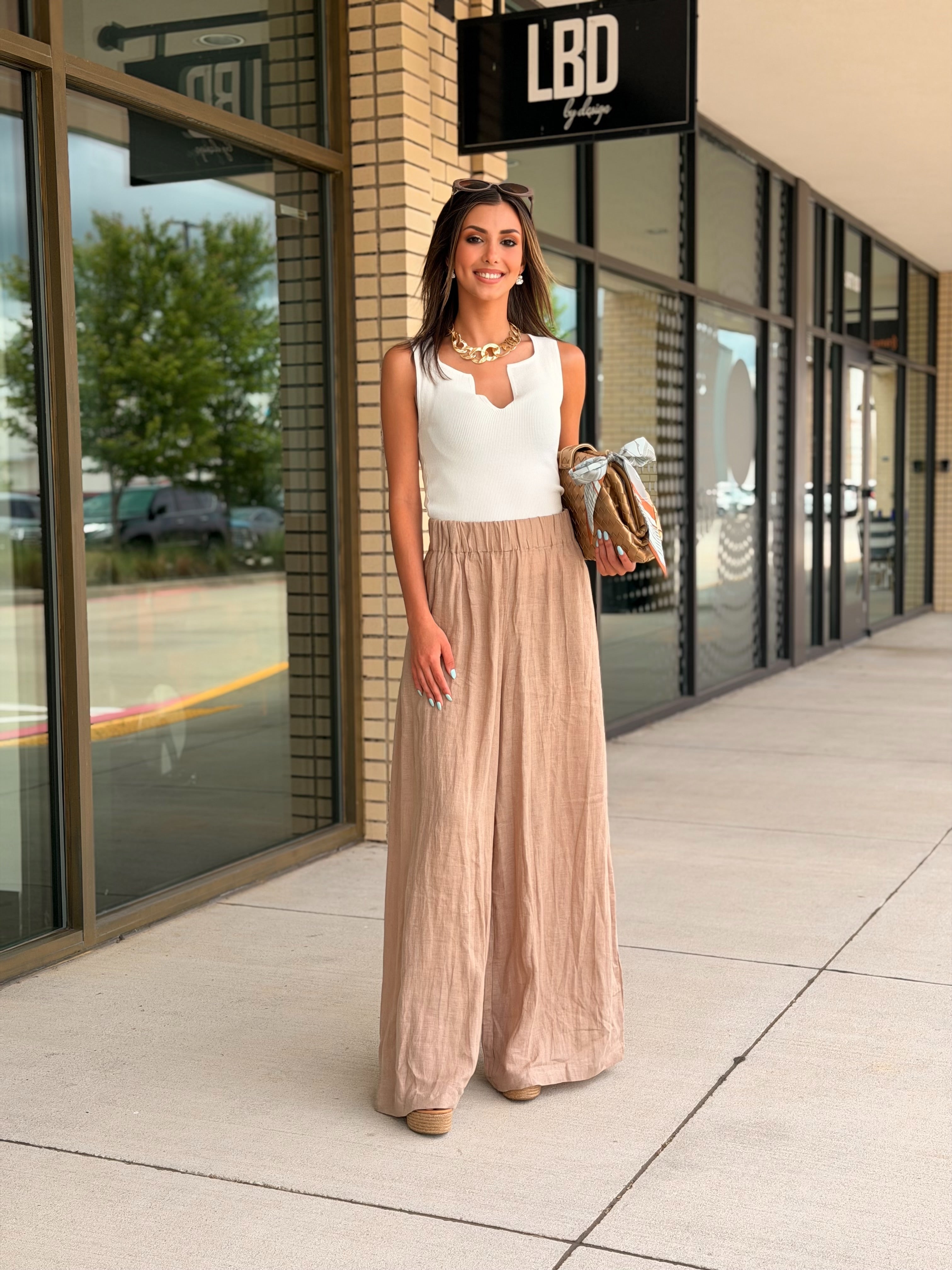Ginger Light Brown Wide Leg Pants