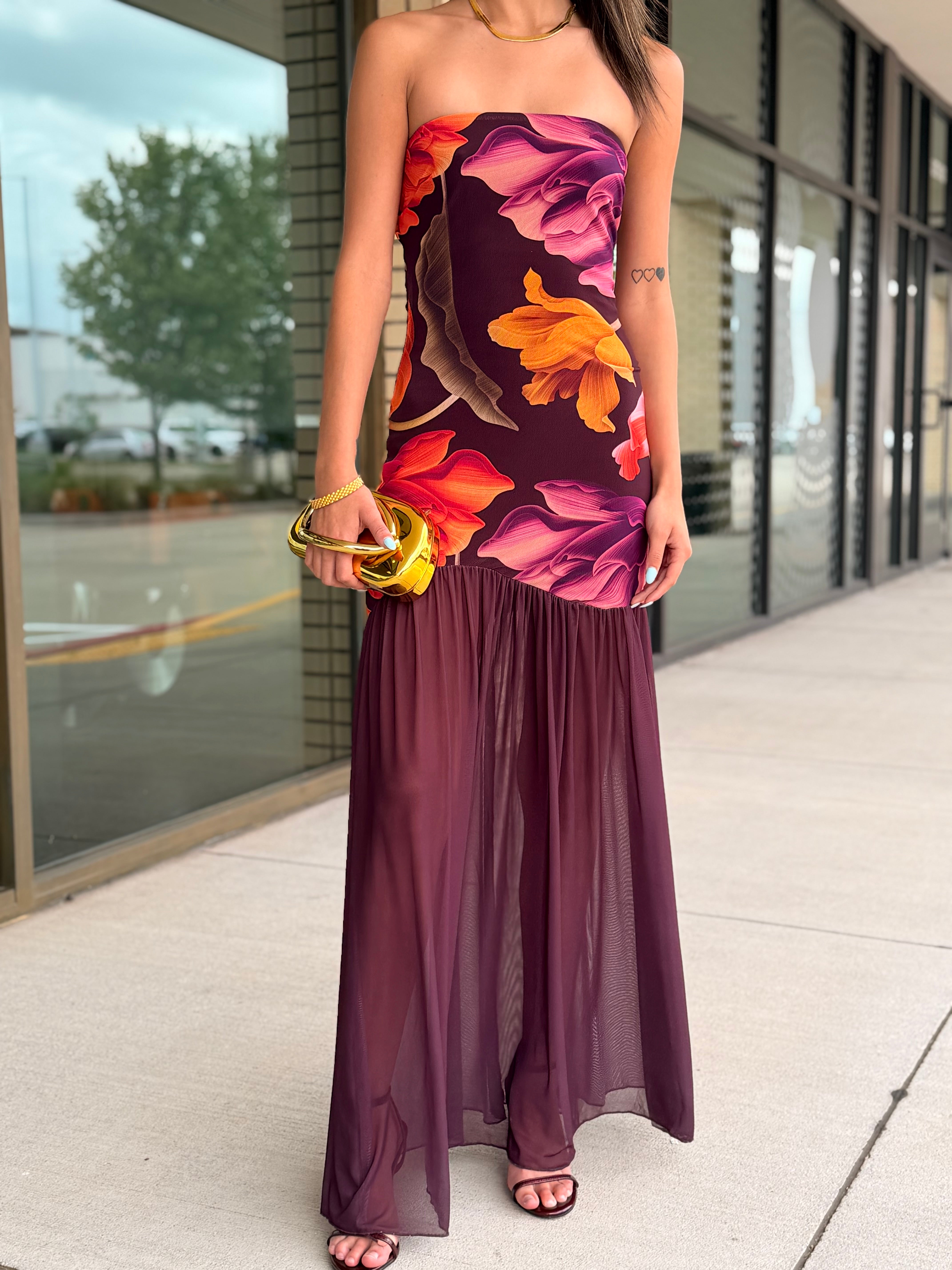 Kailani Plum Floral Mesh Maxi Dress