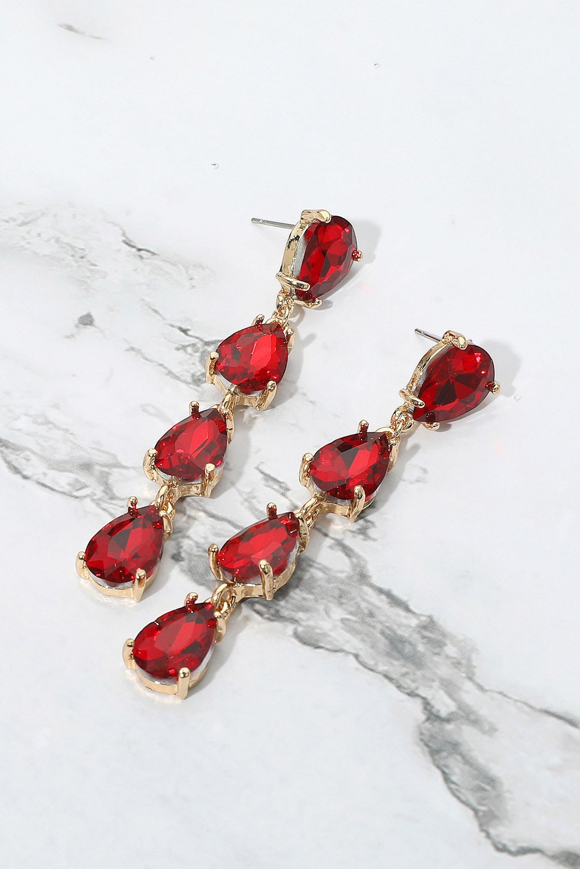 Red Teardrop Stone Link Dangle Earrings