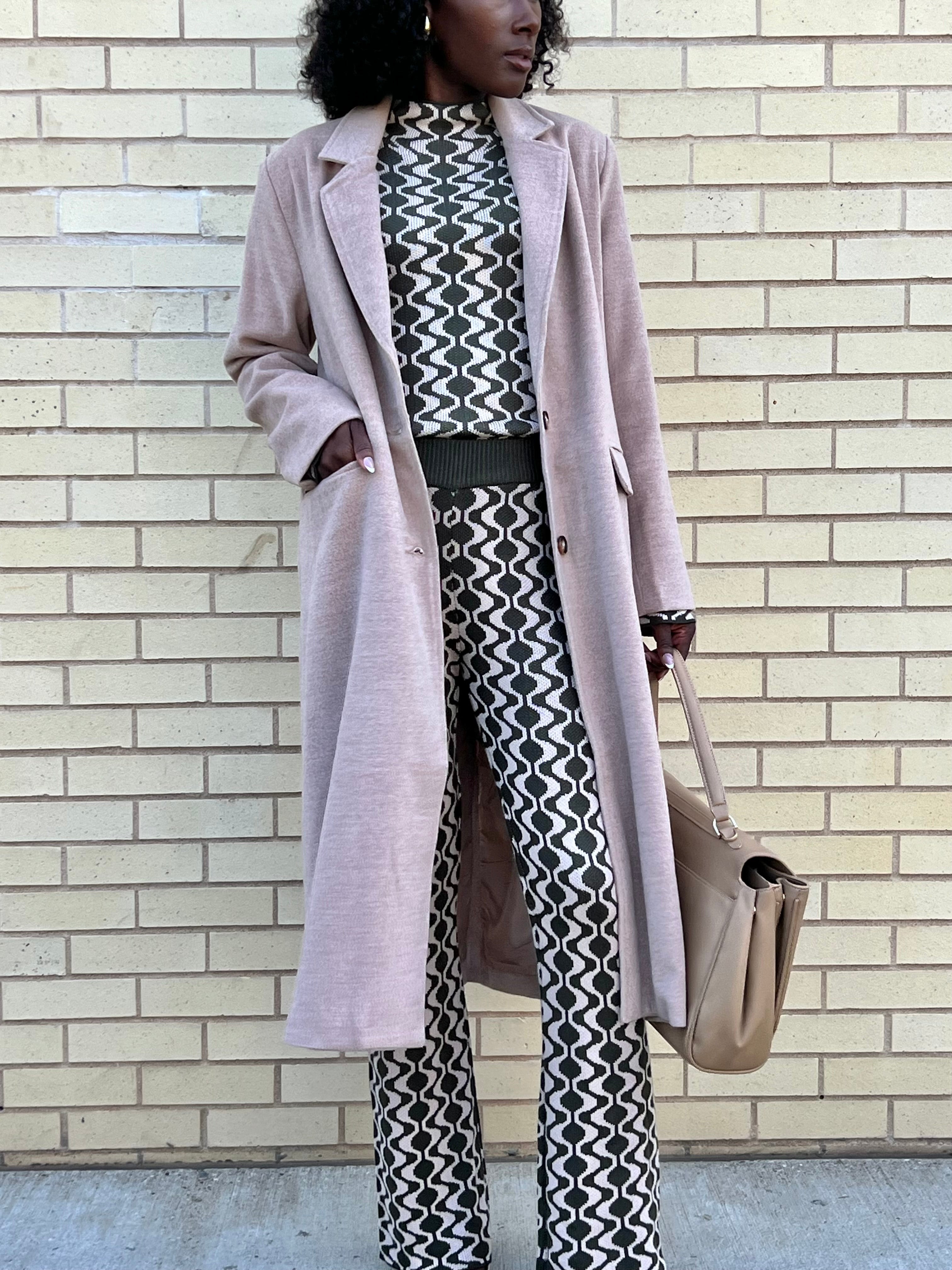 Jaycee taupe classic long wool trench coat