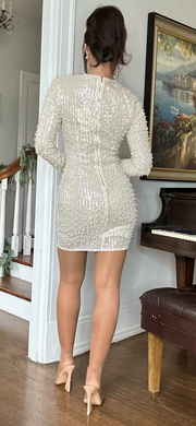 Veronica bone All-over pearl mini dress