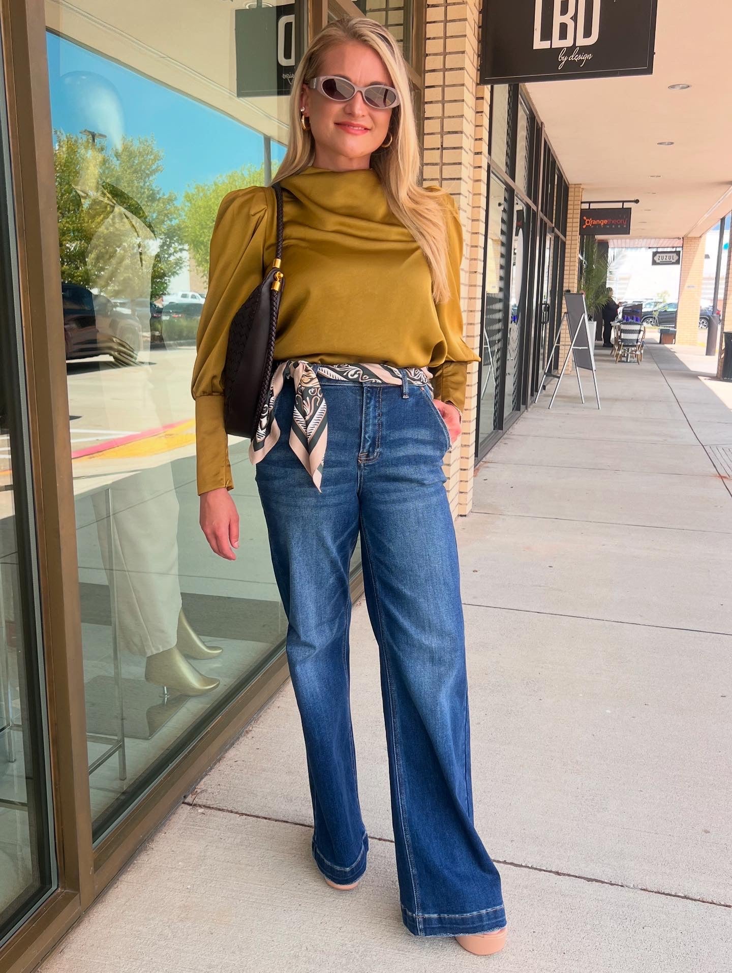 Easton dark denim high rise slant pocket wide leg jean