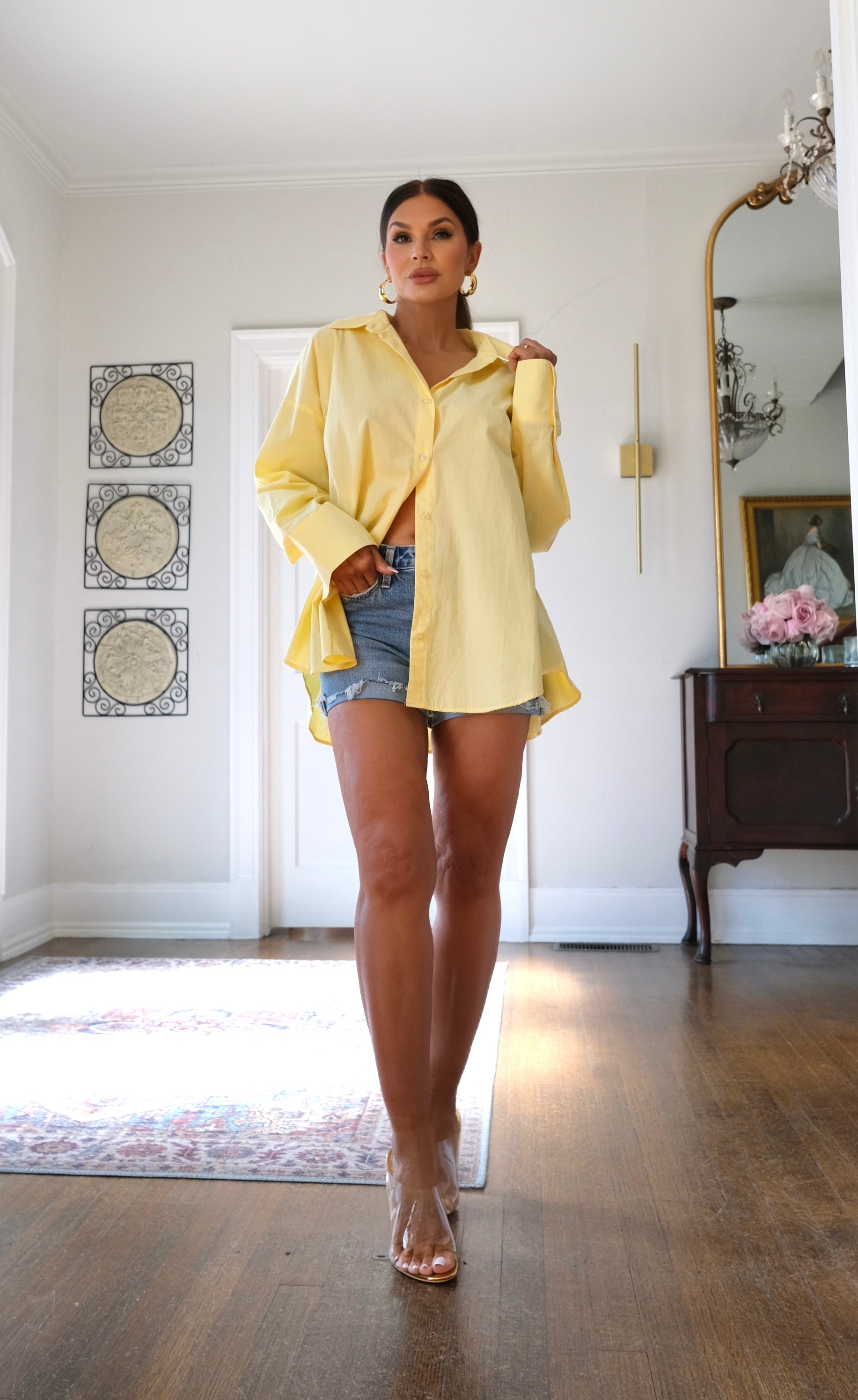 Victoria yellow button up