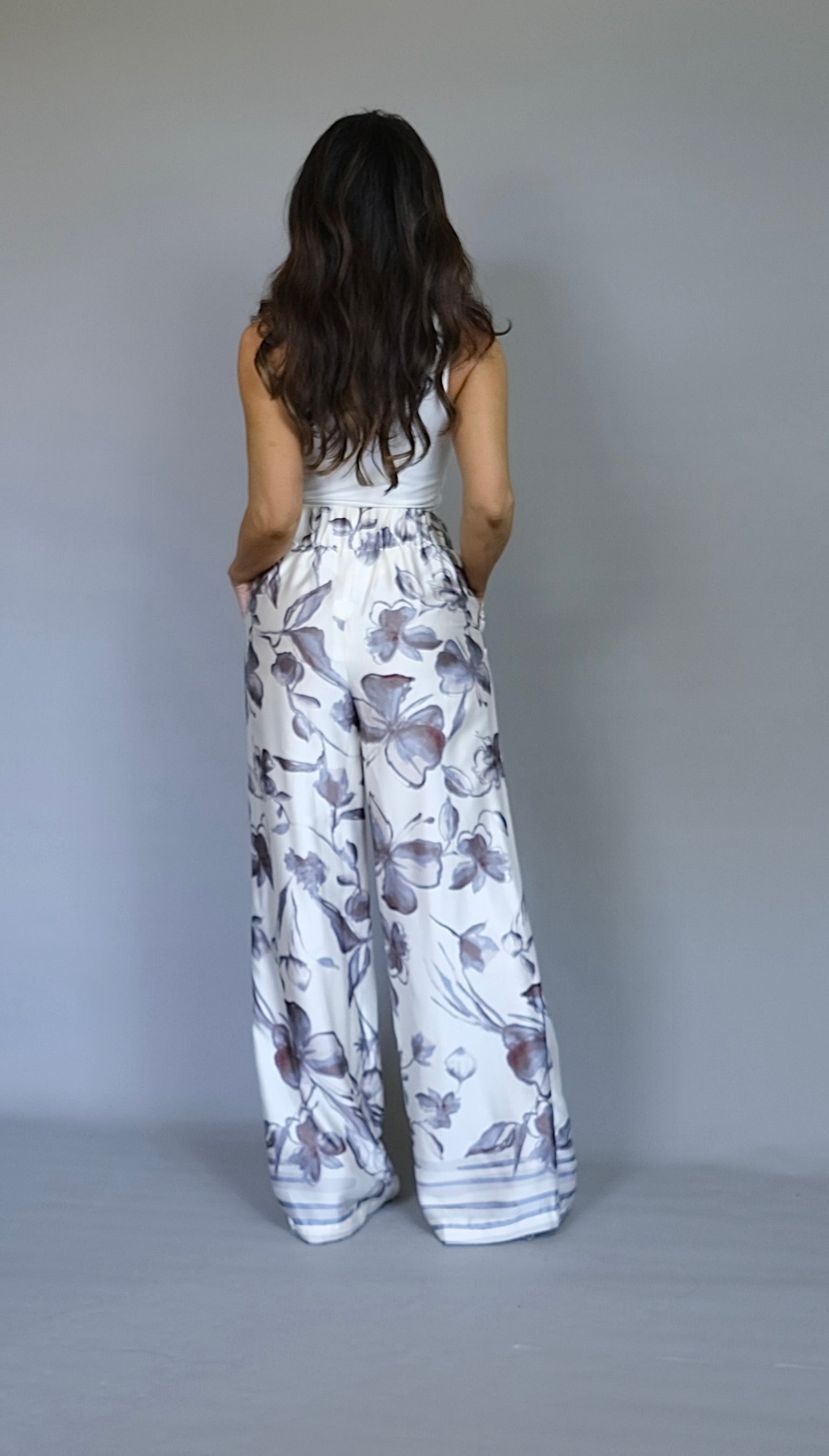 Marina grey floral wide leg pant