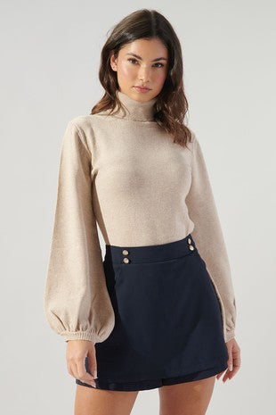 Oddie Oatmeal Lantern Sleeve Turtleneck Sweater