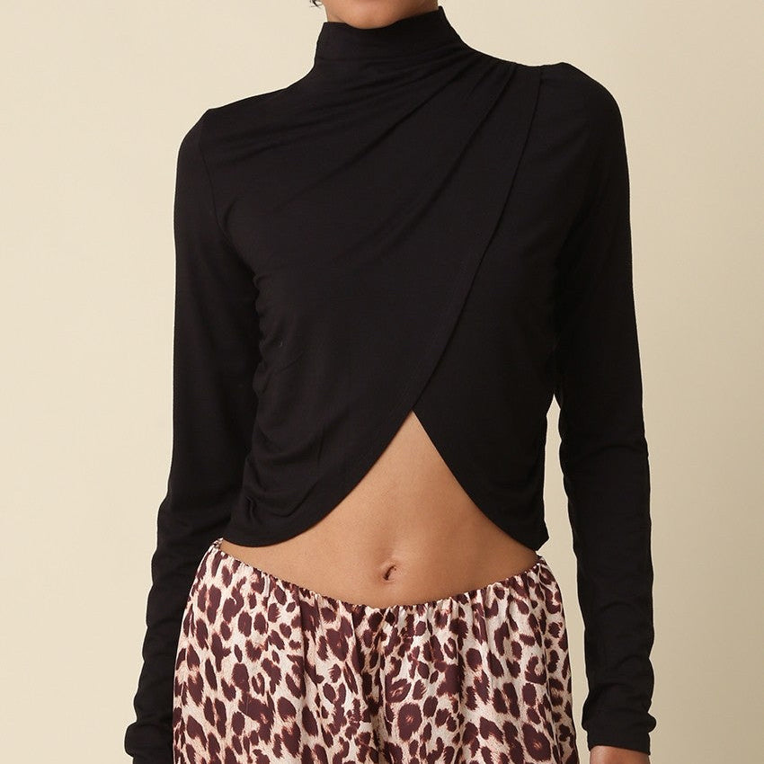 Kenli Black Cutout Turtleneck Top