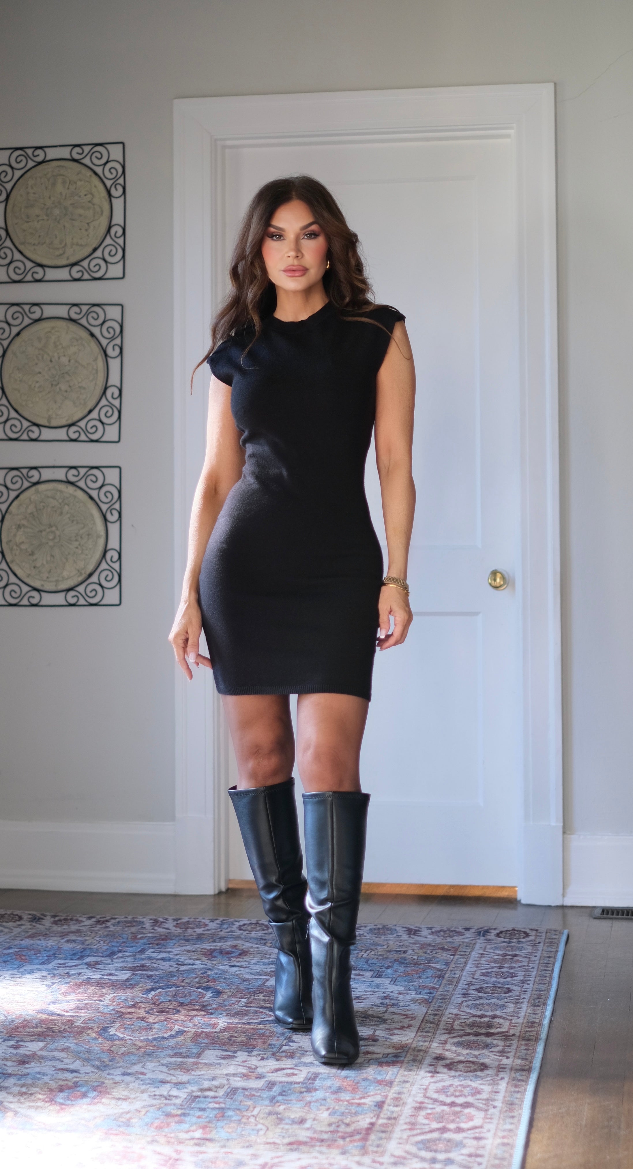 Bambi Black Sleeveless Mini Sweater Dress