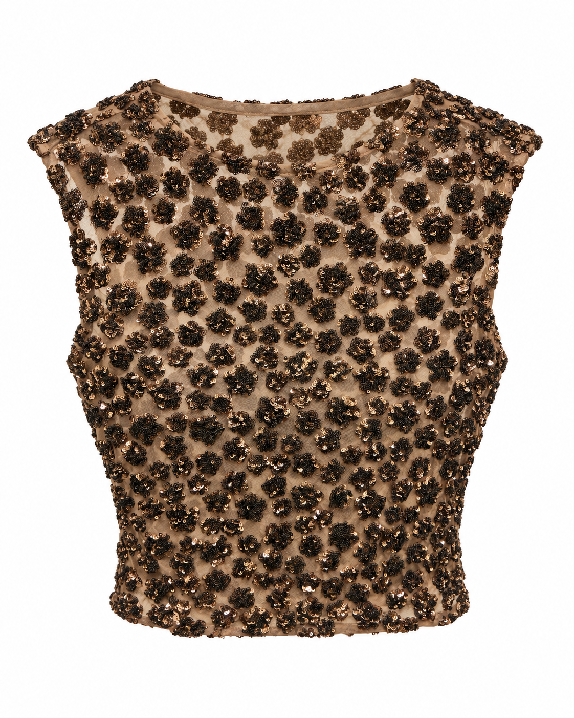 Veronica Brown Flower Sequin Mesh Top
