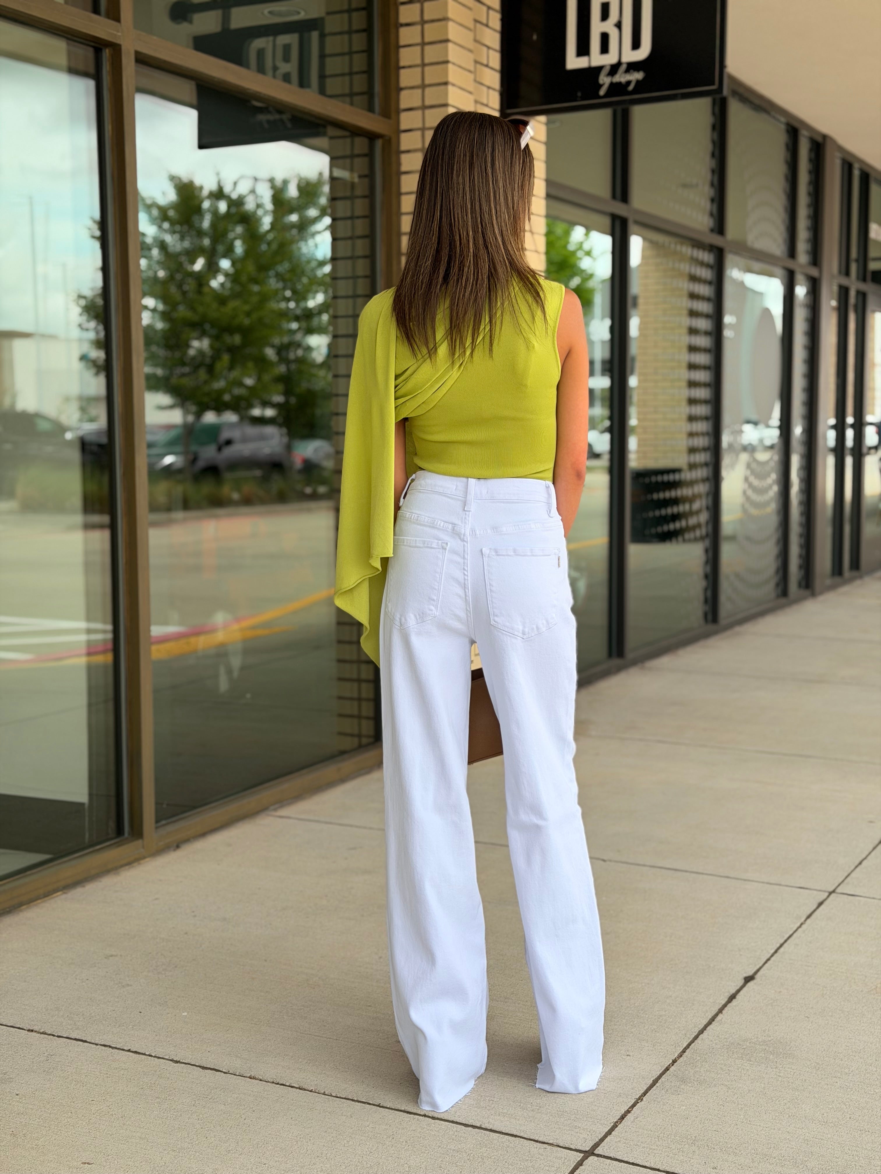 Colette Green Knit Asymmetrical Mesh Cape Top