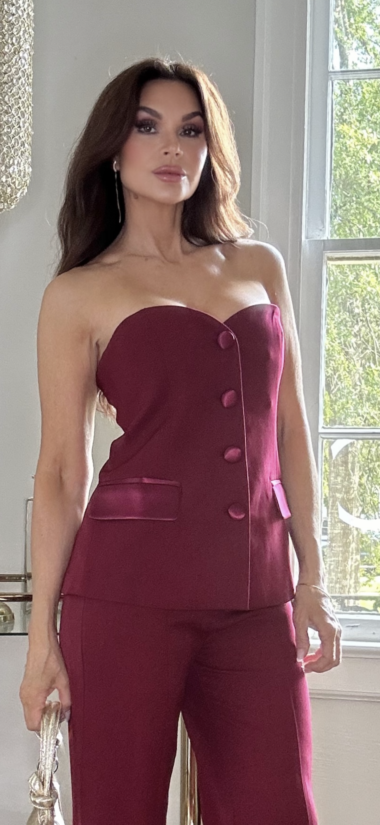 Rochelle burgundy strapless sweetheart vest corset