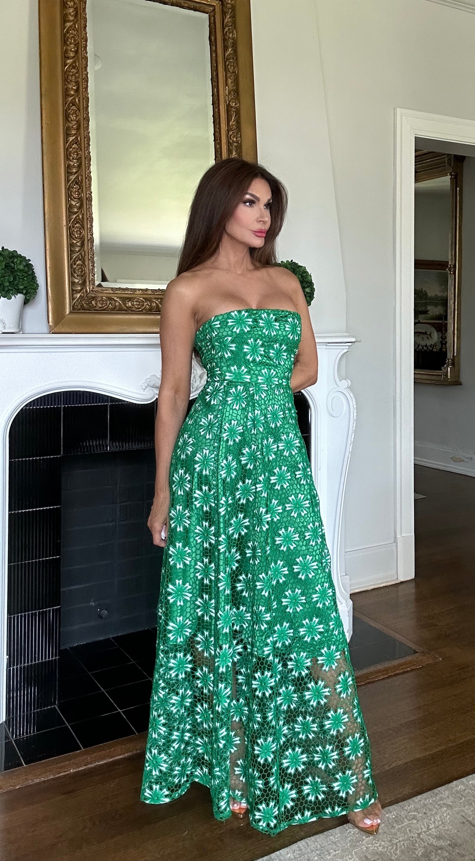 Leilani kelly green flower embroidery maxi dress