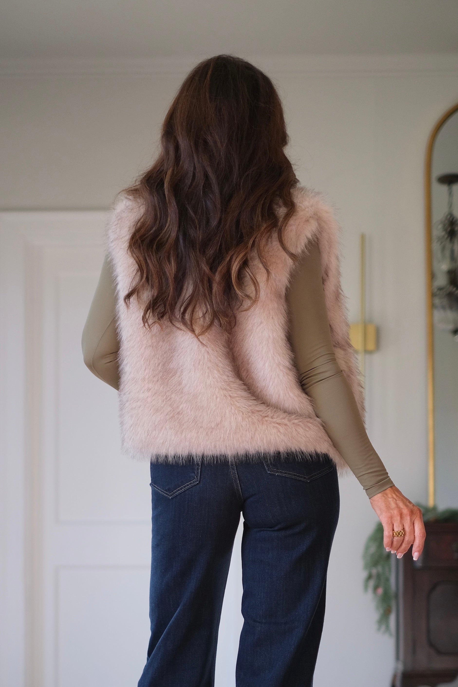 Caroline Cream Faux Fur Vest