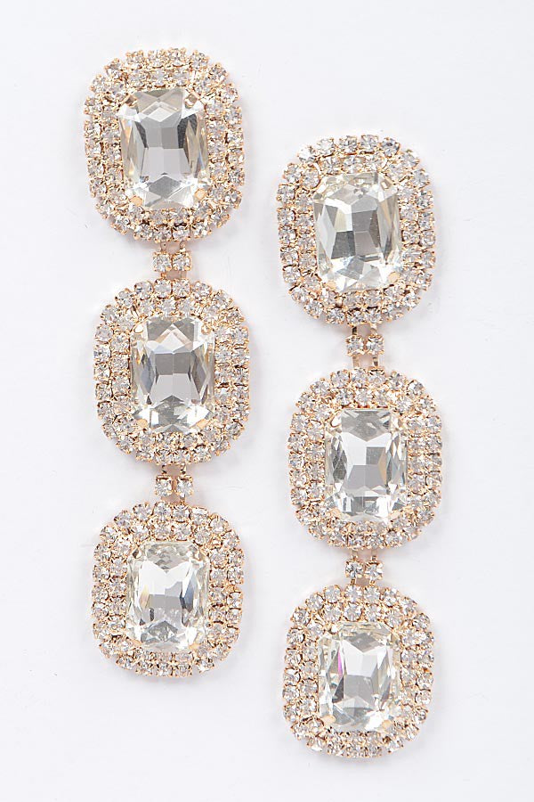 Gold Rhinestone Dangle Earrings