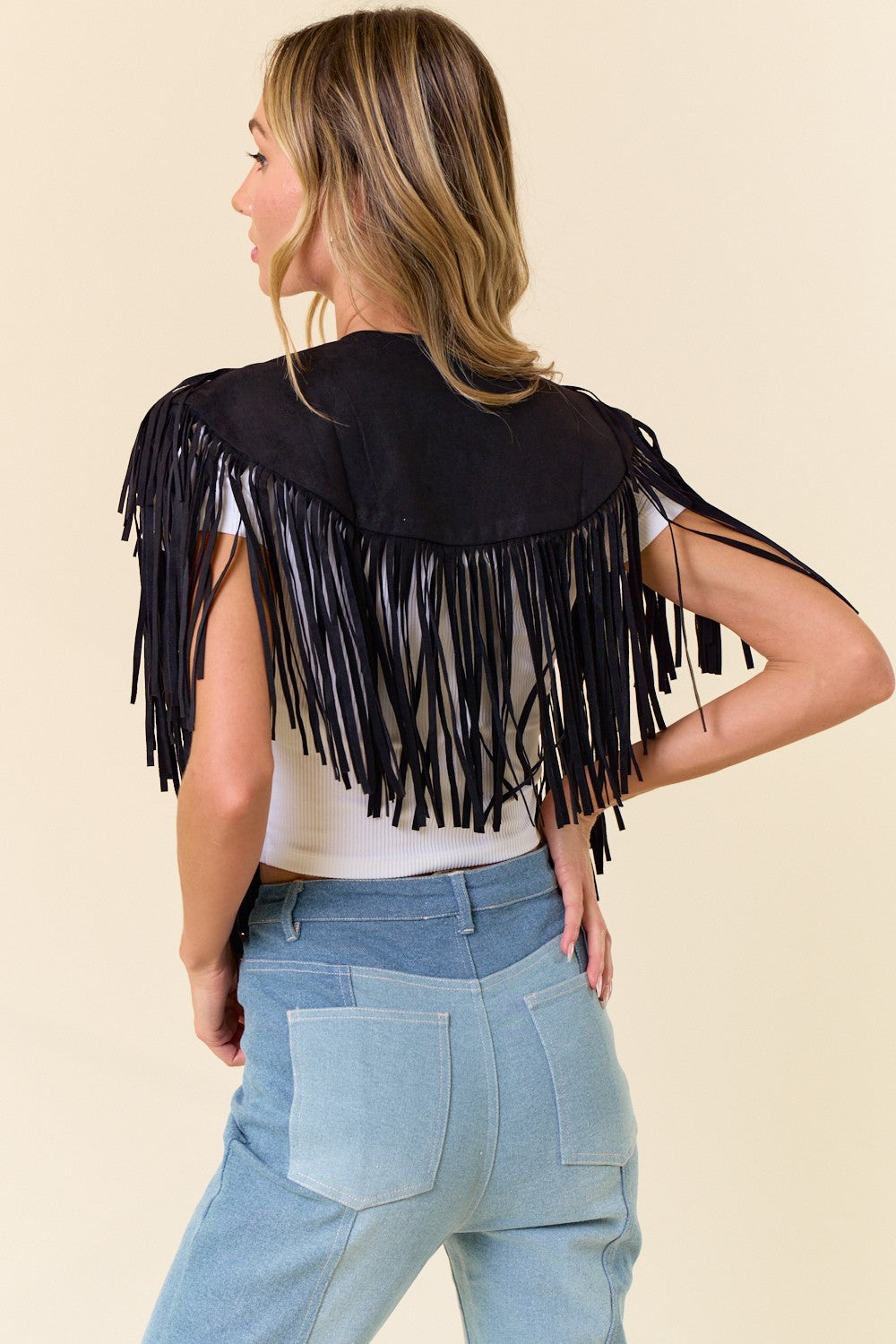 Eliza Black Fringe Suede Collar
