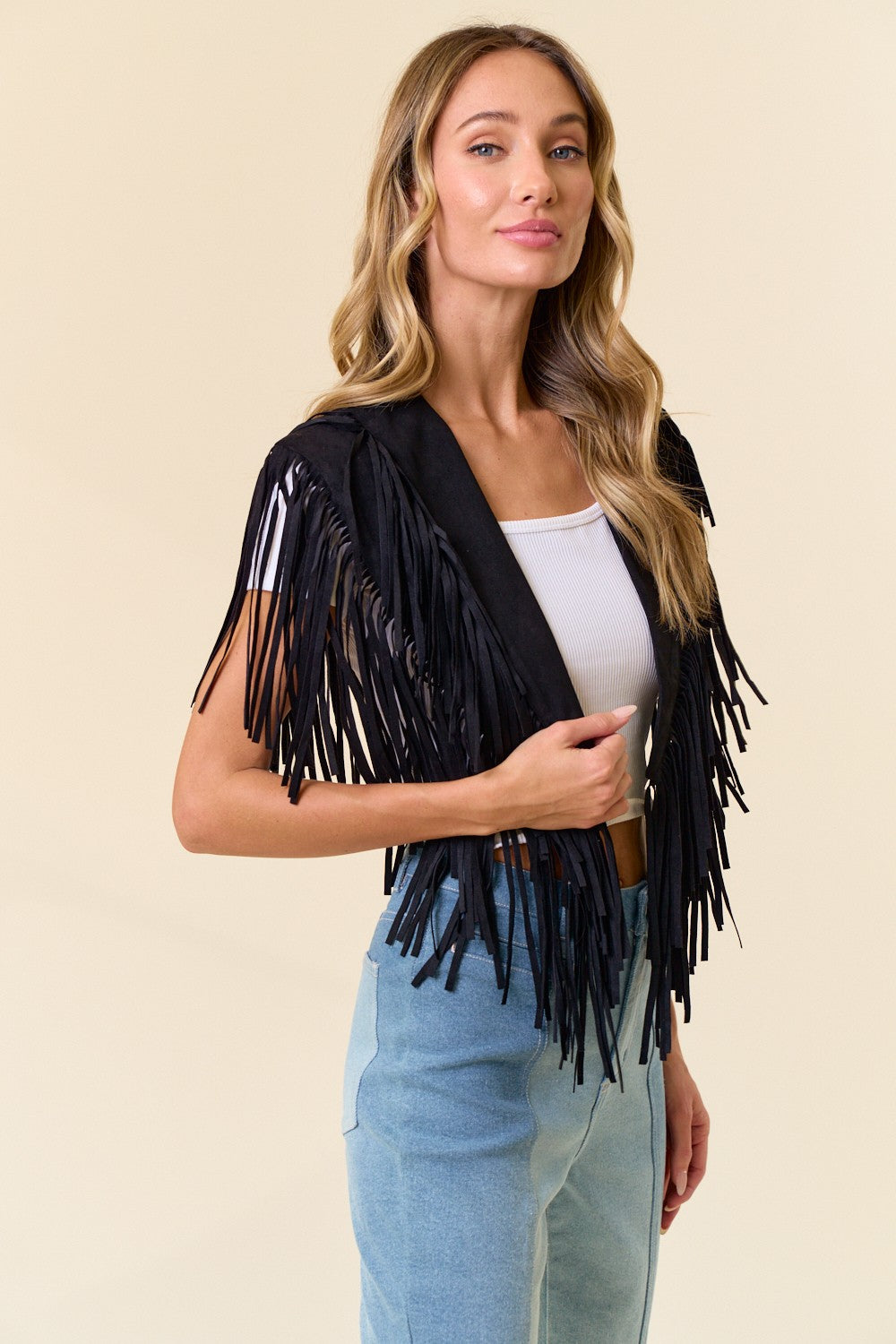 Eliza Black Fringe Suede Collar