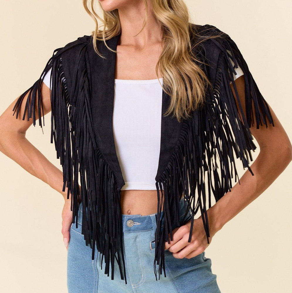 Eliza Black Fringe Suede Collar