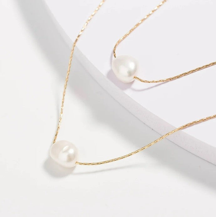 Angie Gold Double Chain Pearl Necklace