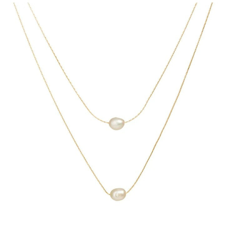 Angie Gold Double Chain Pearl Necklace