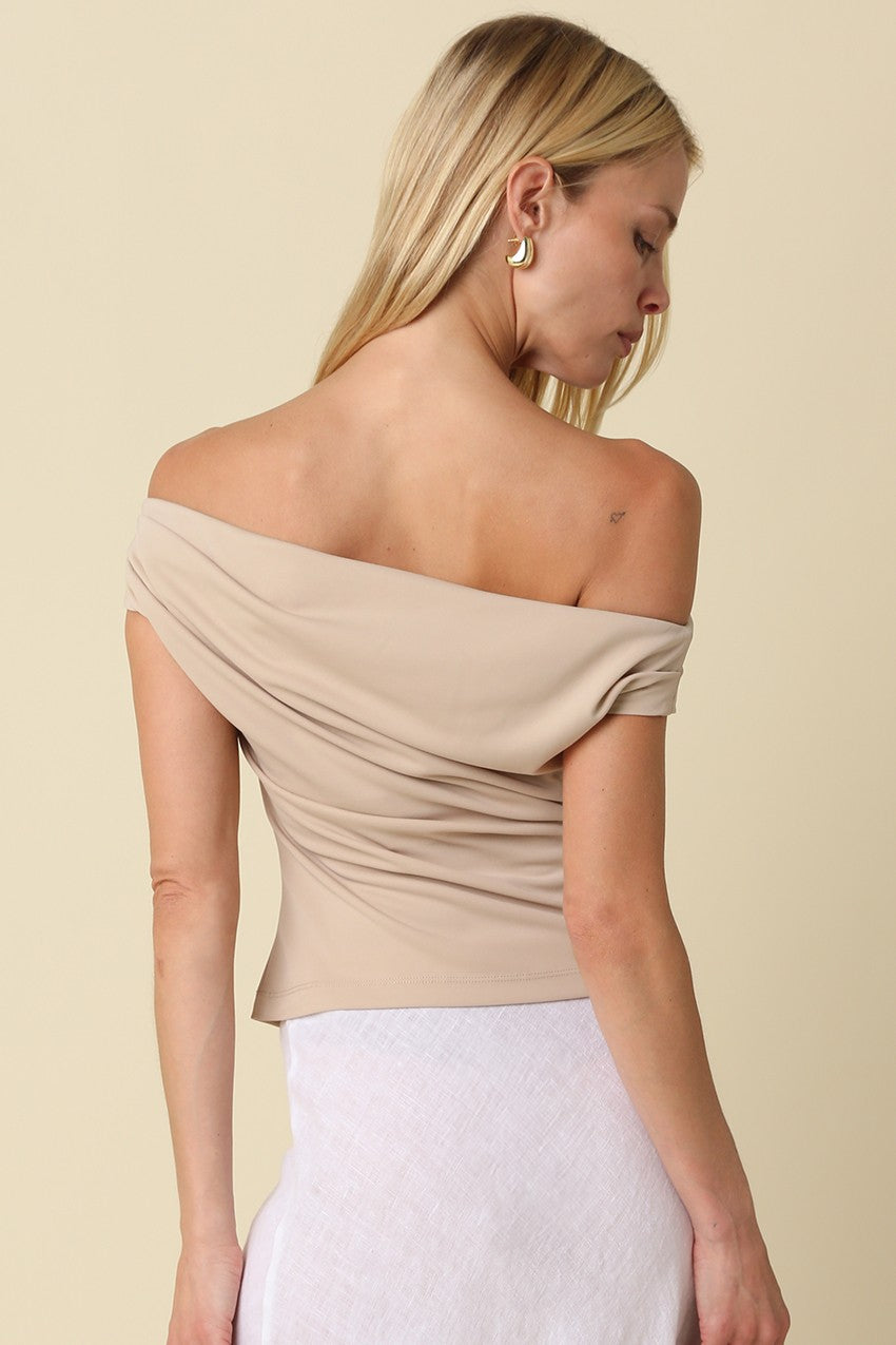 Macey Khaki Off Shoulder Fitted Top