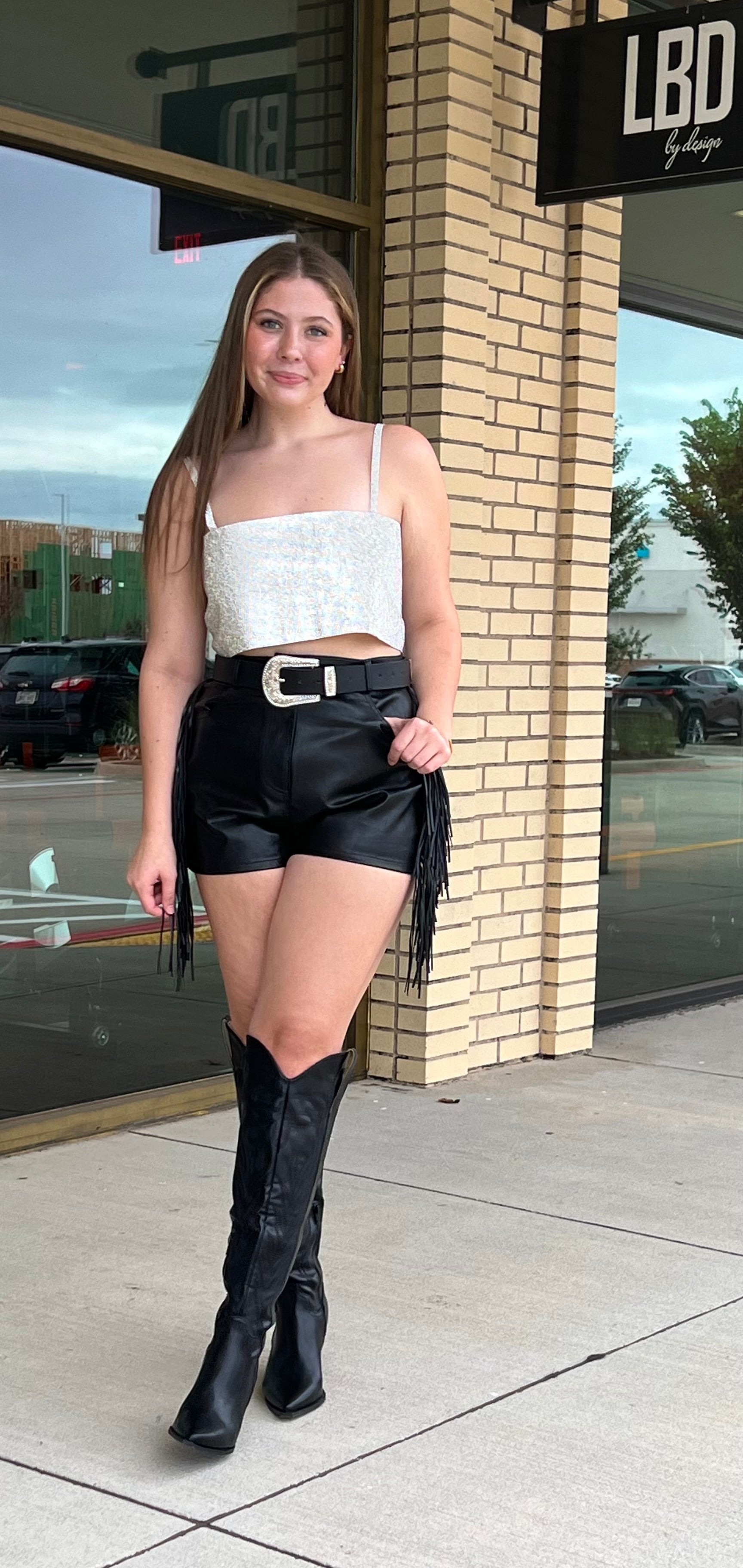 Blanche black vegan leather fringe shorts