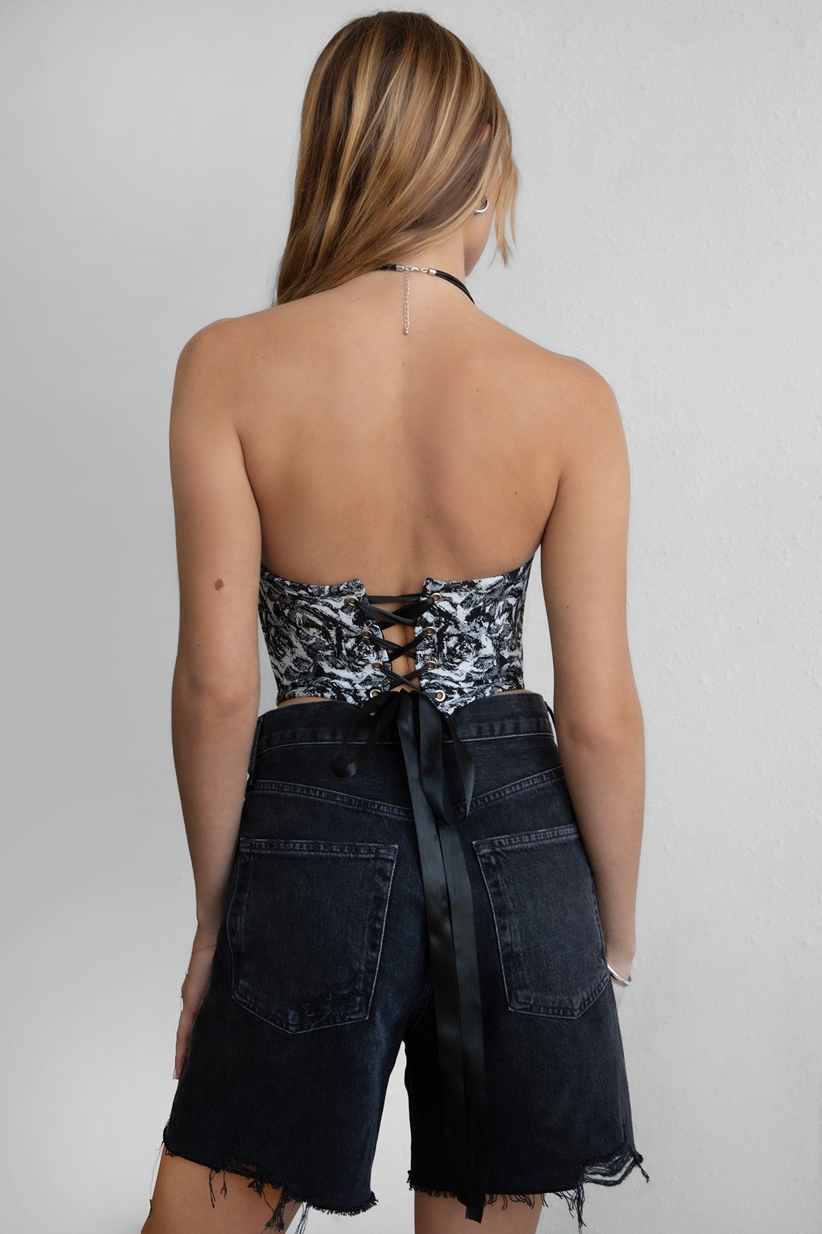 Brandy Strapless Black Floral Corset Top