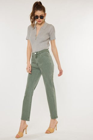 Ollie Light Olive High Rise Cropped Straight Stretch Jeans