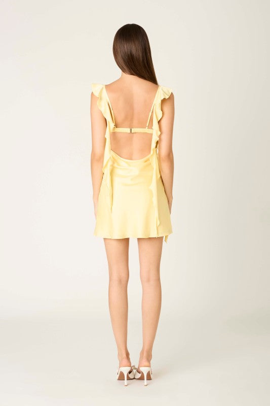 Olivia Bright Yellow Satin Mini Dress With Cowl Back