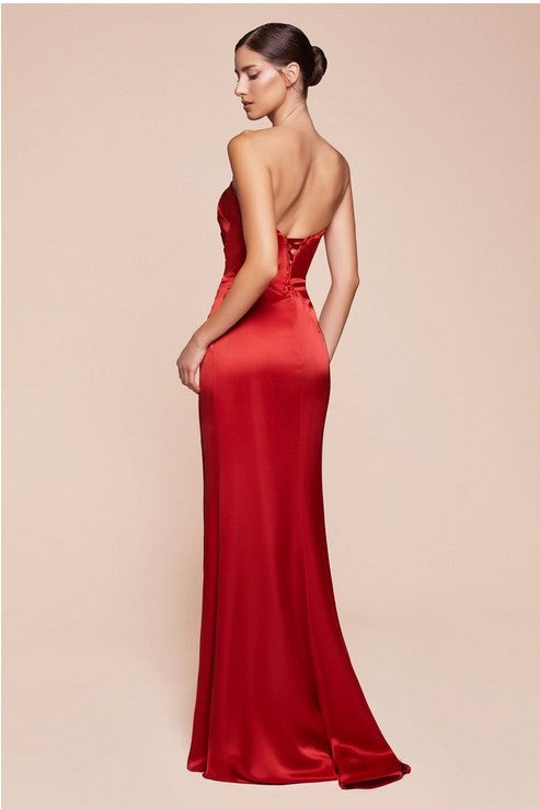Samantha red strapless satin gown