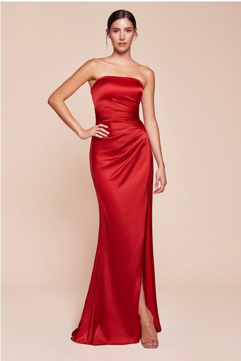 Samantha red strapless satin gown