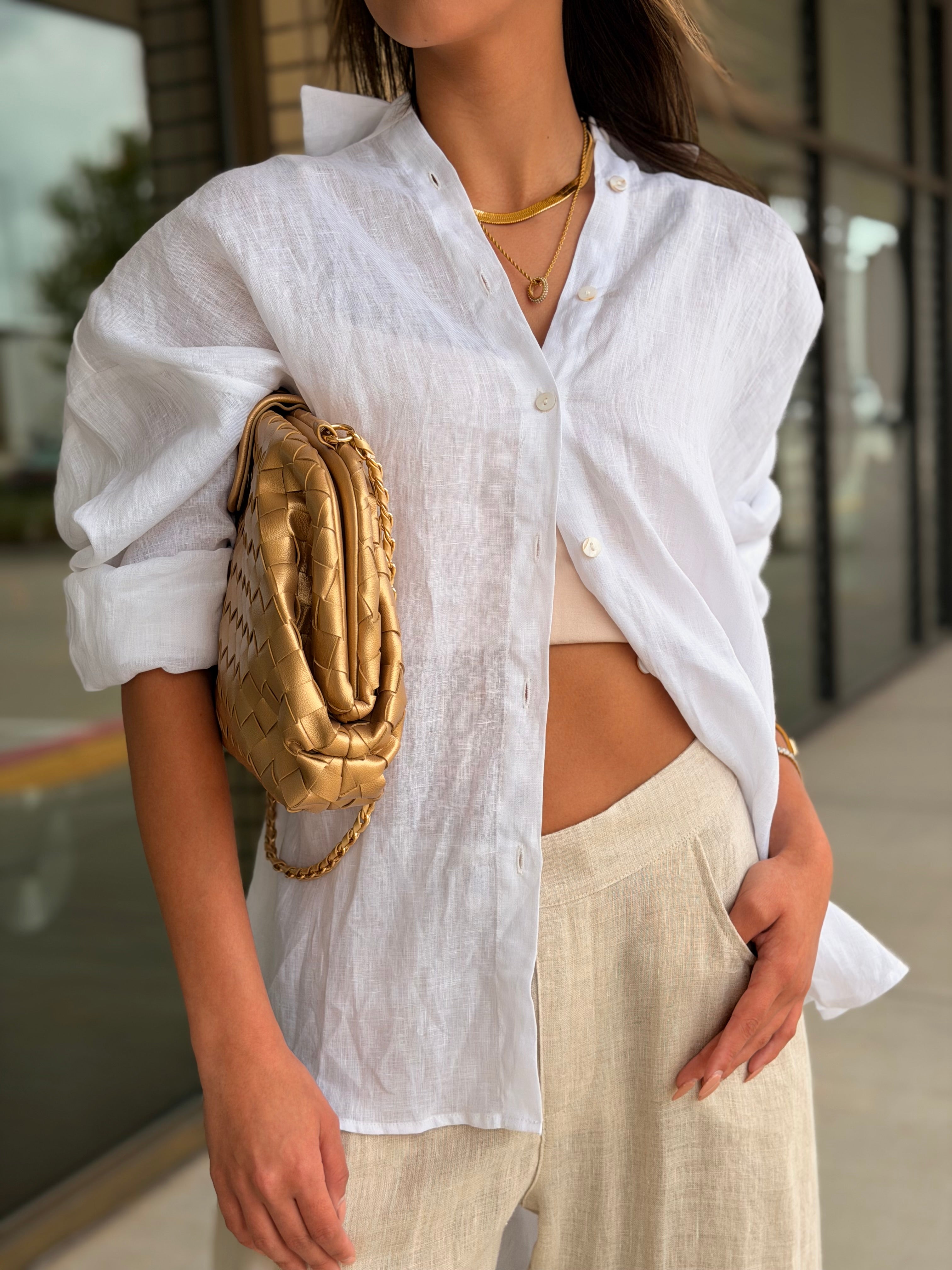 Wrenlee White Linen Button Down Top