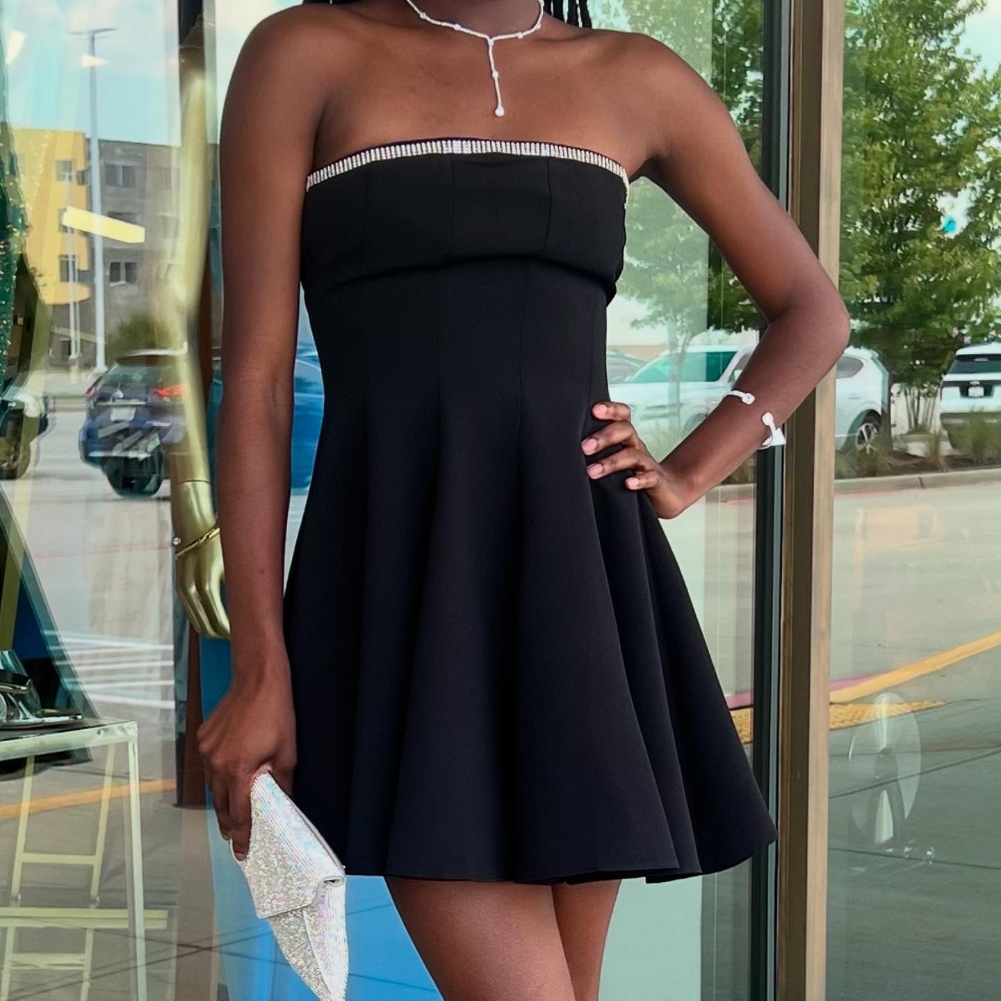 Piper Black Strapless Jewel Trim Circle Dress